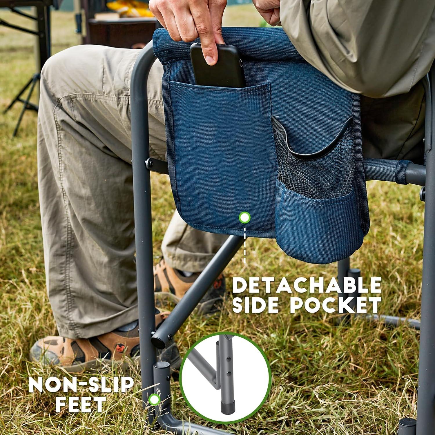 image:imageTIMBER RIDGE Aluminum Oversized Camping Chair Lightweight Portable Directors Chair with Side Table Detachable Side Pocket for Outdoor Camping Lawn Picnic Support 400lbs Blue 2 PackBlue2 Set