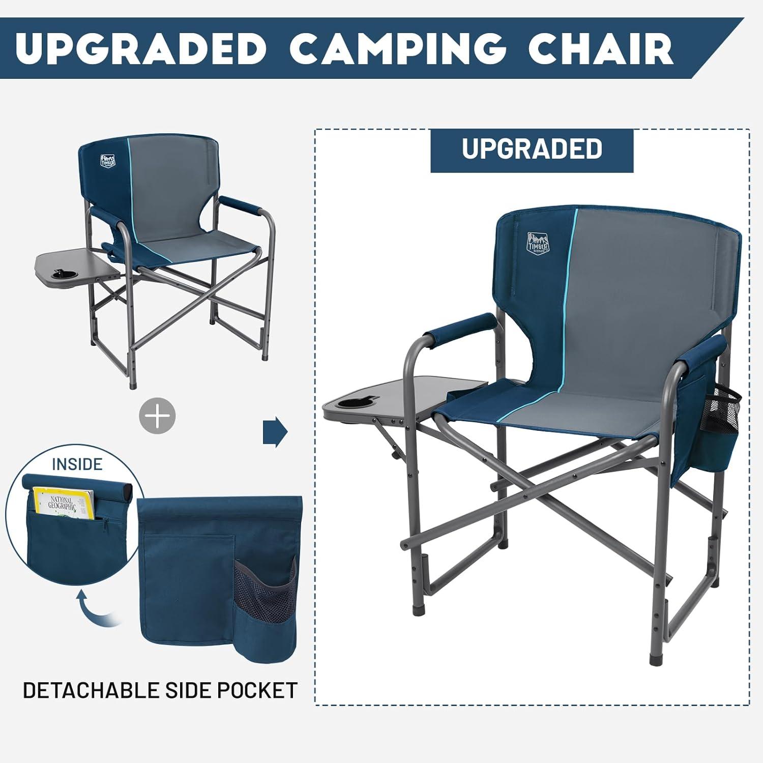 image:imageTIMBER RIDGE Aluminum Oversized Camping Chair Lightweight Portable Directors Chair with Side Table Detachable Side Pocket for Outdoor Camping Lawn Picnic Support 400lbs Blue 2 PackBlue2 Set