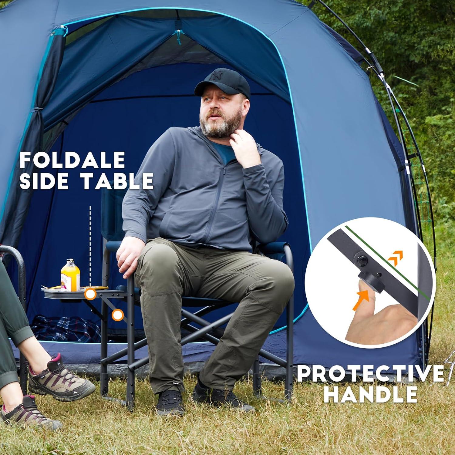 image:imageTIMBER RIDGE Aluminum Oversized Camping Chair Lightweight Portable Directors Chair with Side Table Detachable Side Pocket for Outdoor Camping Lawn Picnic Support 400lbs Blue 2 PackBlue2 Set
