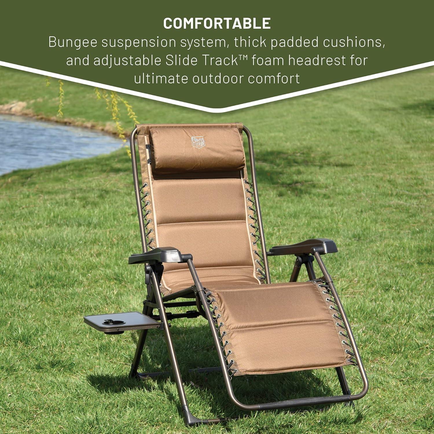 image:imageTIMBER RIDGE Aluminum Zero Gravity Chairs Folding Recliner Chair Padded with Cup Holder and Headrest Adjustable Lounge Reclining Chair for Outdoor Camping Lawn Patio Indoor Supports 350lbs Brown2 Pack
