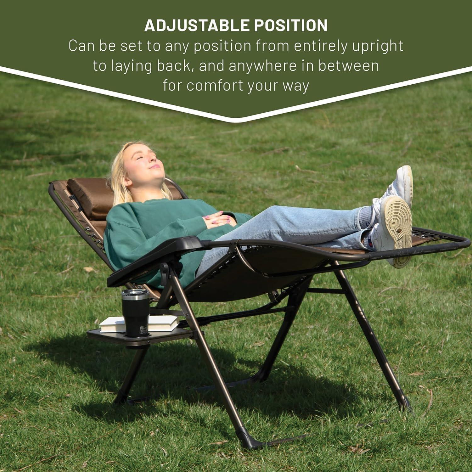 image:imageTIMBER RIDGE Aluminum Zero Gravity Chairs Folding Recliner Chair Padded with Cup Holder and Headrest Adjustable Lounge Reclining Chair for Outdoor Camping Lawn Patio Indoor Supports 350lbs Brown2 Pack