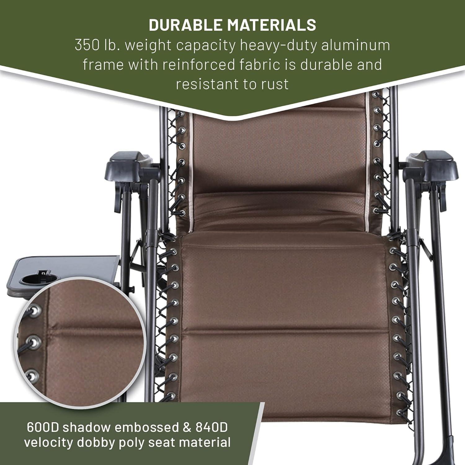 image:imageTIMBER RIDGE Aluminum Zero Gravity Chairs Folding Recliner Chair Padded with Cup Holder and Headrest Adjustable Lounge Reclining Chair for Outdoor Camping Lawn Patio Indoor Supports 350lbs Brown2 Pack