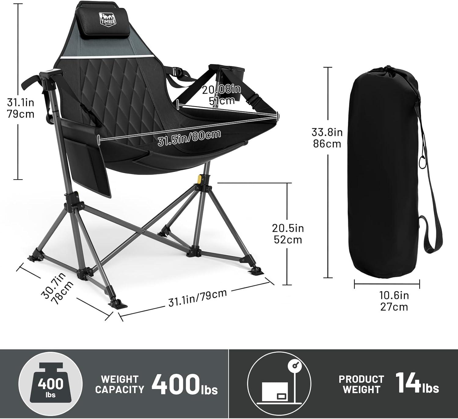 image:imageTIMBER RIDGE Hammock Camping Chair Oversized Swinging Hammock Chair with Adjustable Back and Seat for Outdoor Lawn Sports Supports 400lbs OrangeBlack