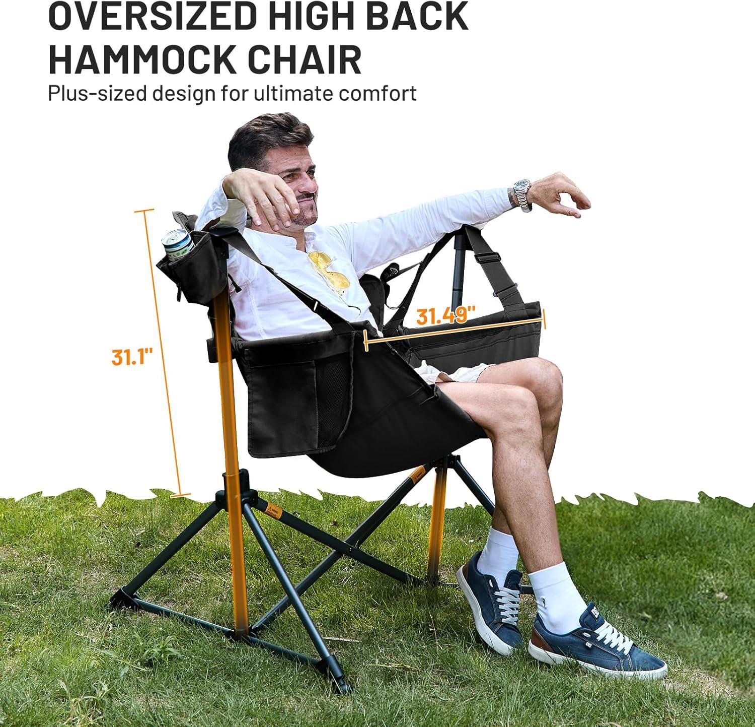 image:imageTIMBER RIDGE Hammock Camping Chair Oversized Swinging Hammock Chair with Adjustable Back and Seat for Outdoor Lawn Sports Supports 400lbs OrangeBlack