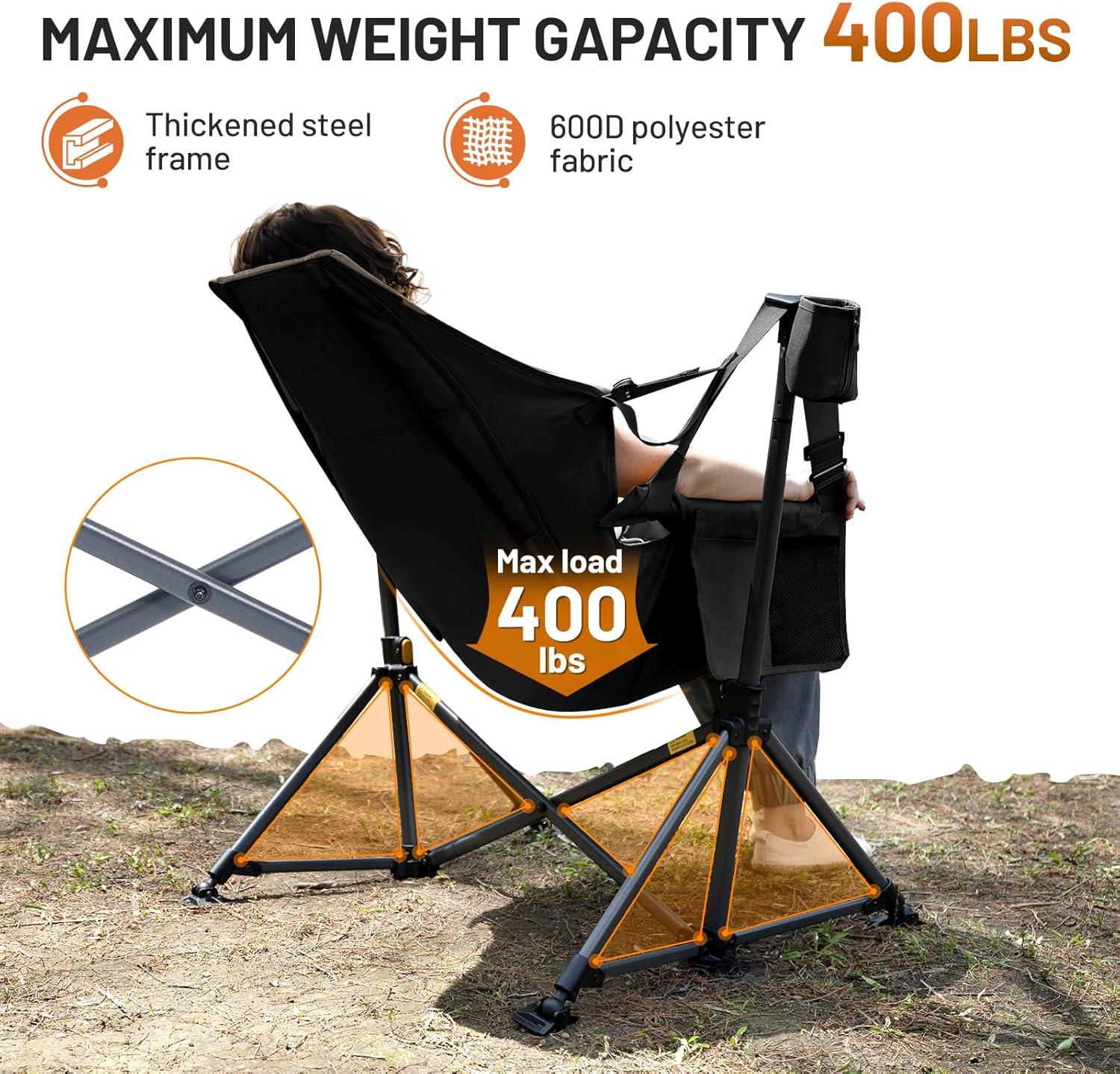 image:imageTIMBER RIDGE Hammock Camping Chair Oversized Swinging Hammock Chair with Adjustable Back and Seat for Outdoor Lawn Sports Supports 400lbs OrangeBlack