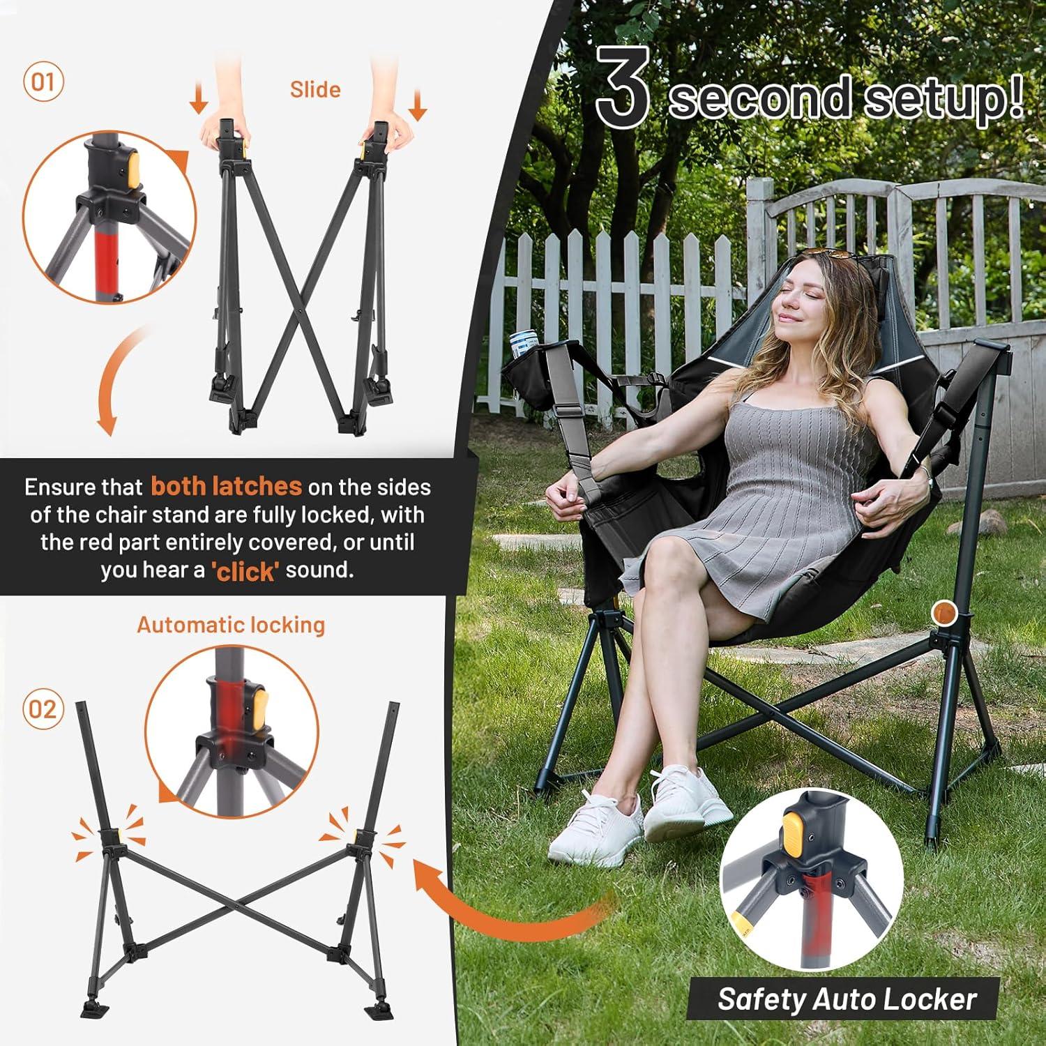 image:imageTIMBER RIDGE Hammock Camping Chair Oversized Swinging Hammock Chair with Adjustable Back and Seat for Outdoor Lawn Sports Supports 400lbs OrangeBlack