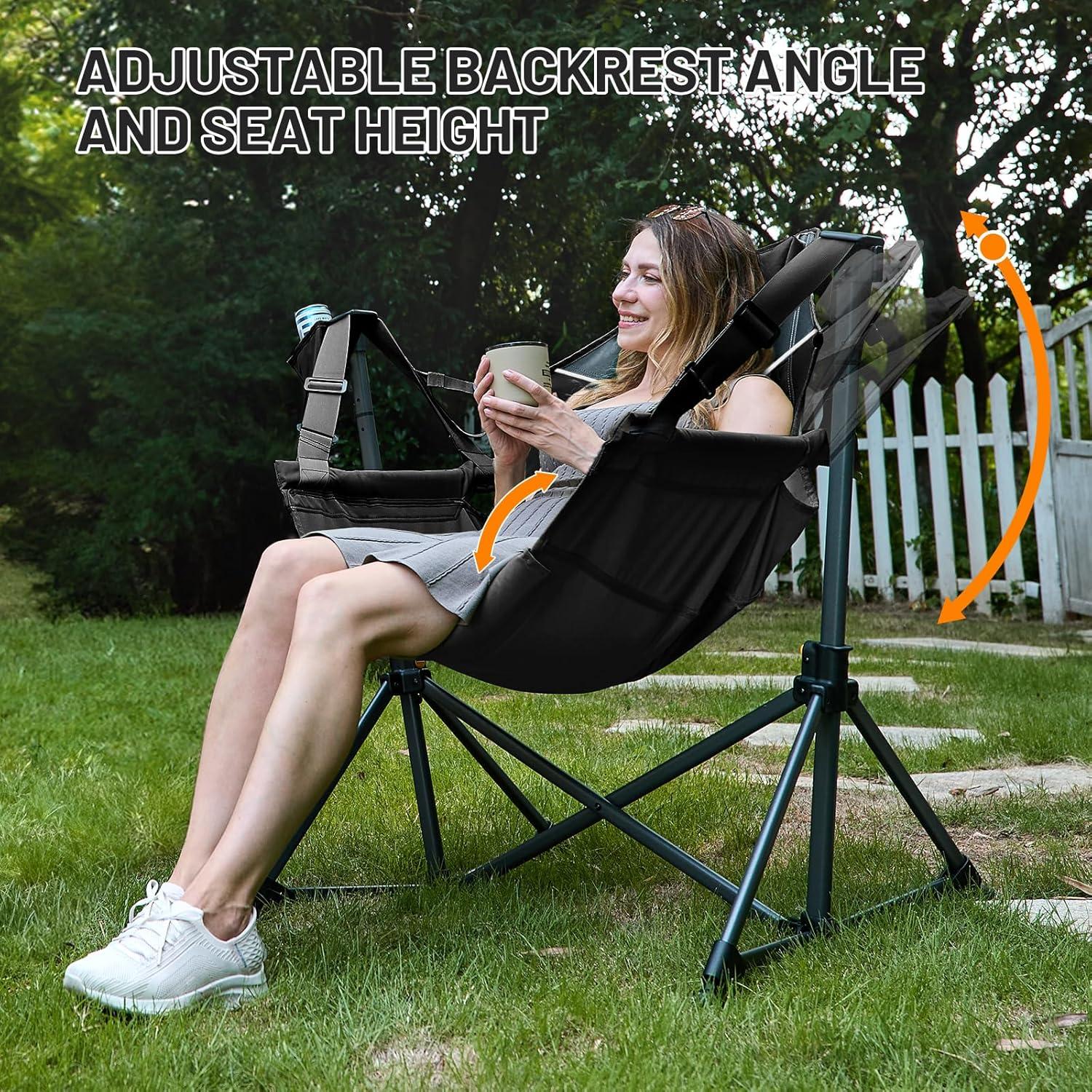image:imageTIMBER RIDGE Hammock Camping Chair Oversized Swinging Hammock Chair with Adjustable Back and Seat for Outdoor Lawn Sports Supports 400lbs OrangeBlack