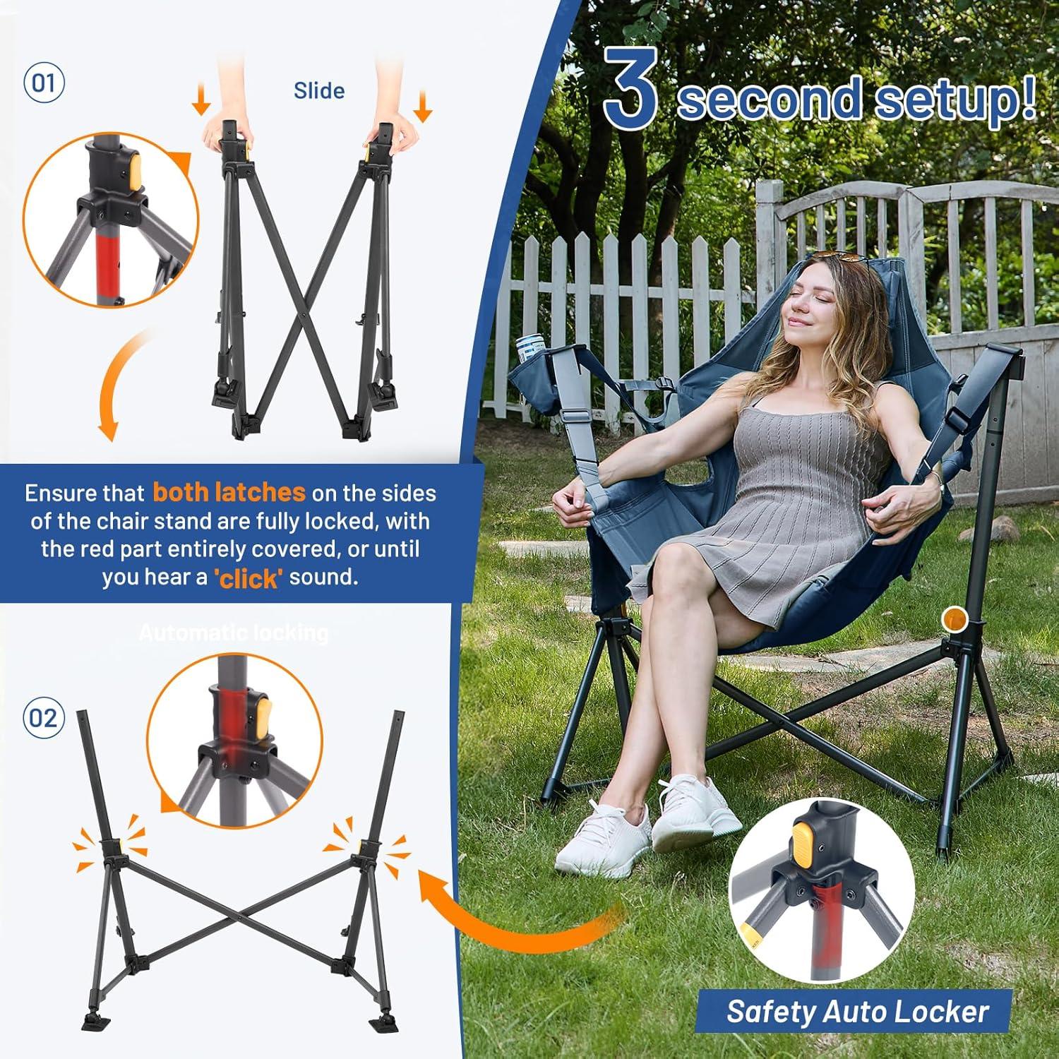 image:imageTIMBER RIDGE Hammock Camping Chair Oversized Swinging Hammock Chair with Adjustable Back and Seat for Outdoor Lawn Sports Supports 400lbs OrangeBlue