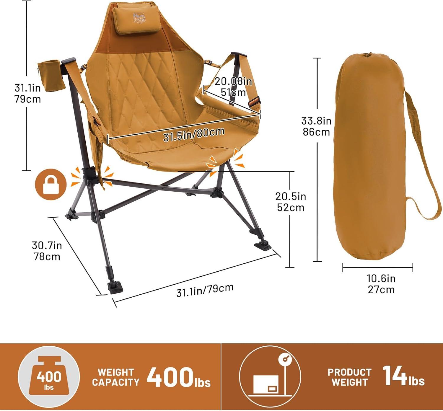 image:imageTIMBER RIDGE Hammock Camping Chair Oversized Swinging Hammock Chair with Adjustable Back and Seat for Outdoor Lawn Sports Supports 400lbs OrangeOrange