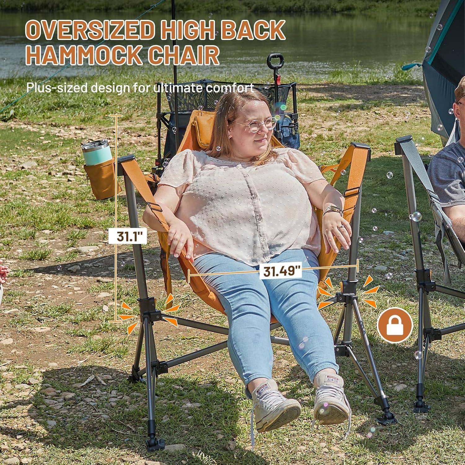 image:imageTIMBER RIDGE Hammock Camping Chair Oversized Swinging Hammock Chair with Adjustable Back and Seat for Outdoor Lawn Sports Supports 400lbs OrangeOrange