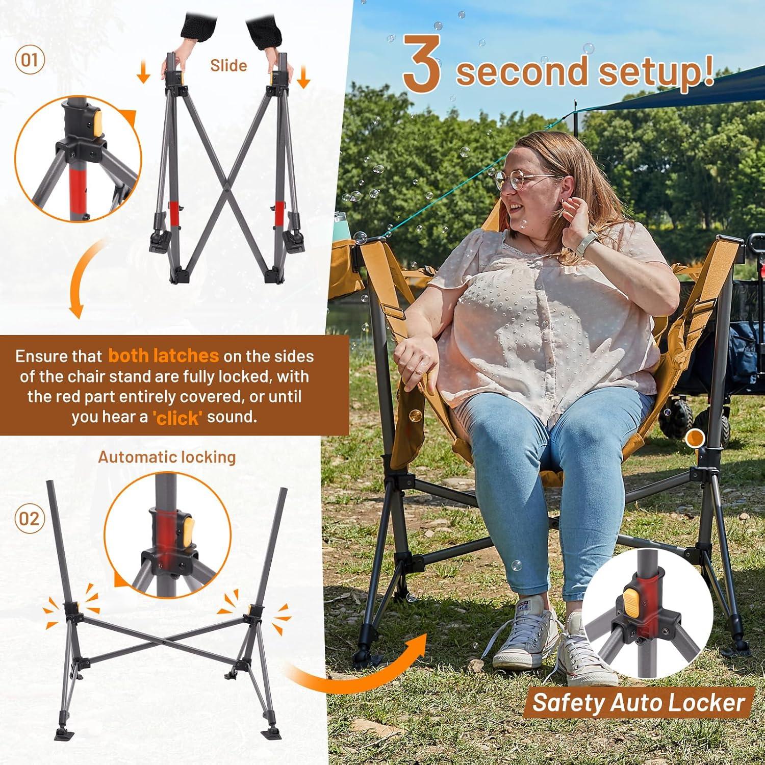 image:imageTIMBER RIDGE Hammock Camping Chair Oversized Swinging Hammock Chair with Adjustable Back and Seat for Outdoor Lawn Sports Supports 400lbs OrangeOrange