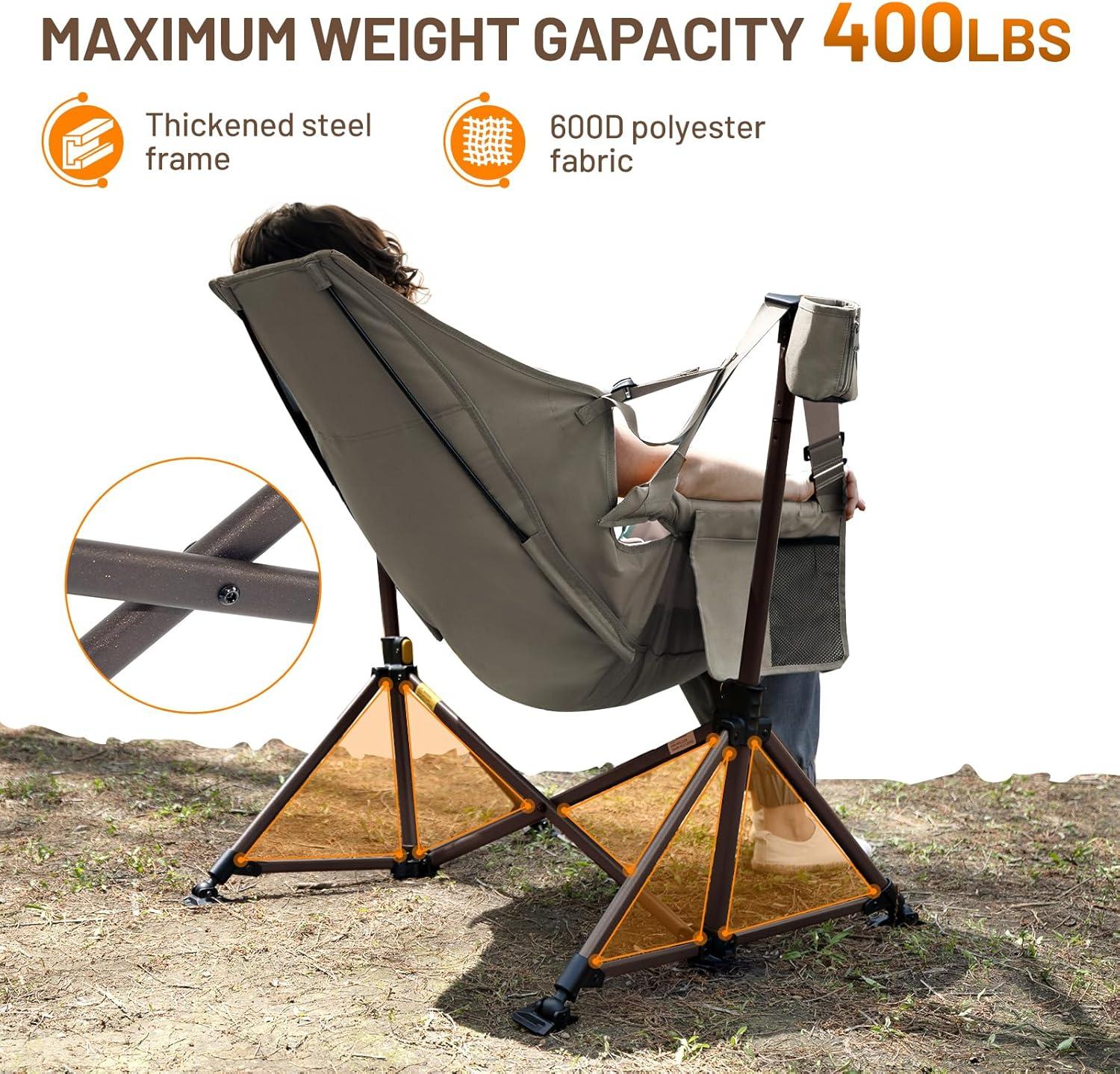 image:imageTIMBER RIDGE Hammock Camping Chair Oversized Swinging Hammock Chair with Adjustable Back and Seat for Outdoor Lawn Sports Supports 400lbs OrangeTan