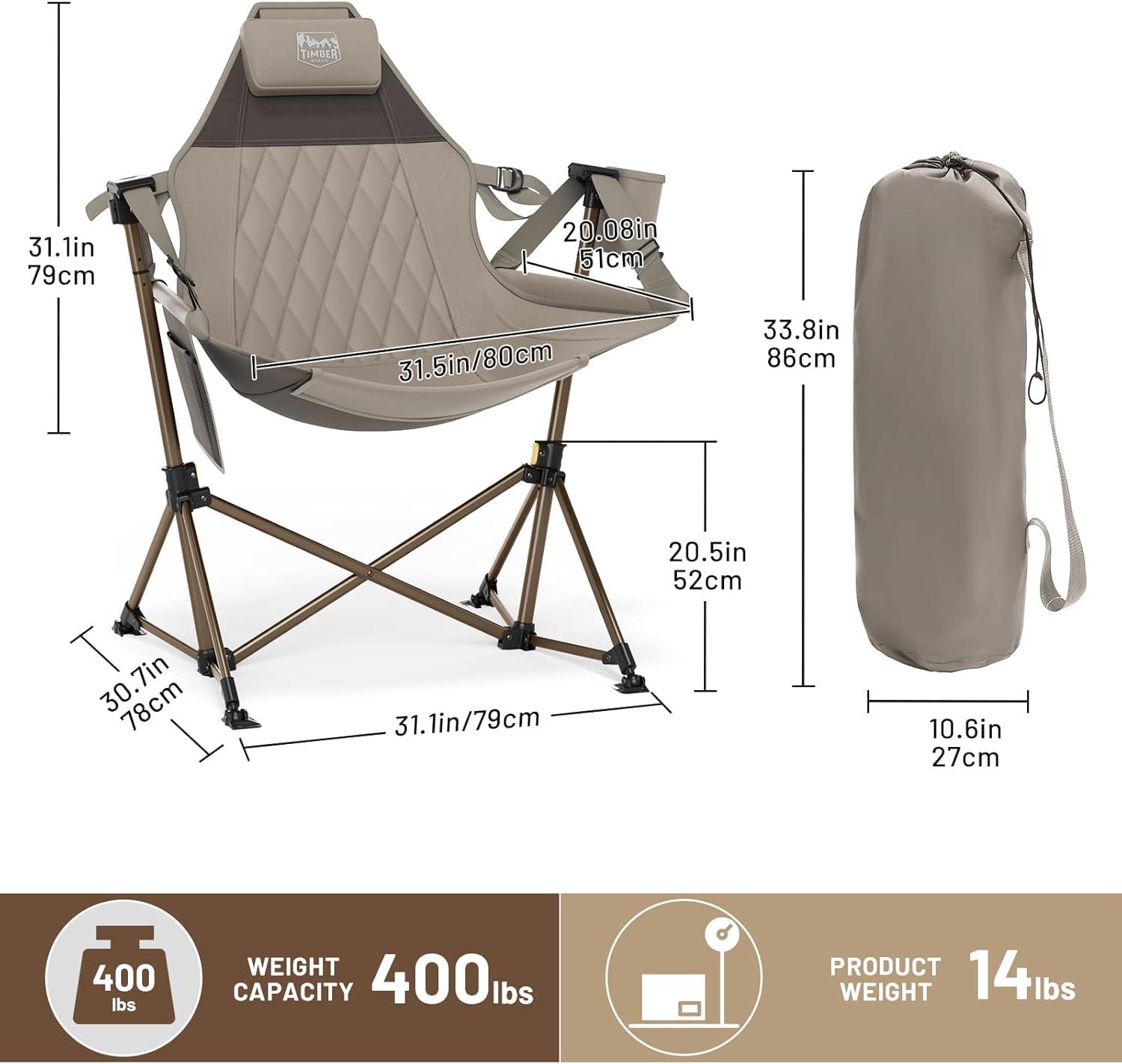 image:imageTIMBER RIDGE Hammock Camping Chair Oversized Swinging Hammock Chair with Adjustable Back and Seat for Outdoor Lawn Sports Supports 400lbs OrangeTan