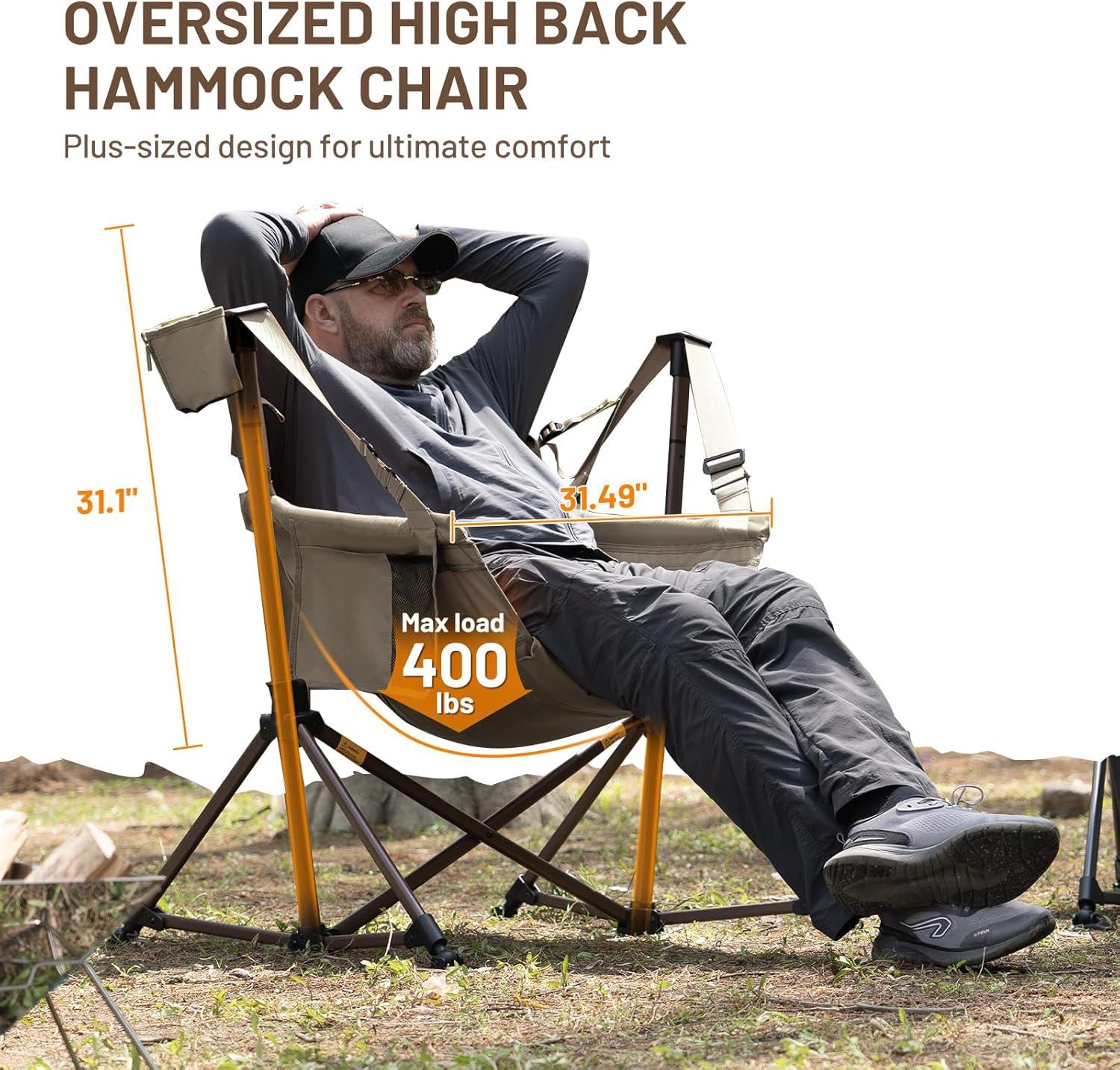 image:imageTIMBER RIDGE Hammock Camping Chair Oversized Swinging Hammock Chair with Adjustable Back and Seat for Outdoor Lawn Sports Supports 400lbs OrangeTan