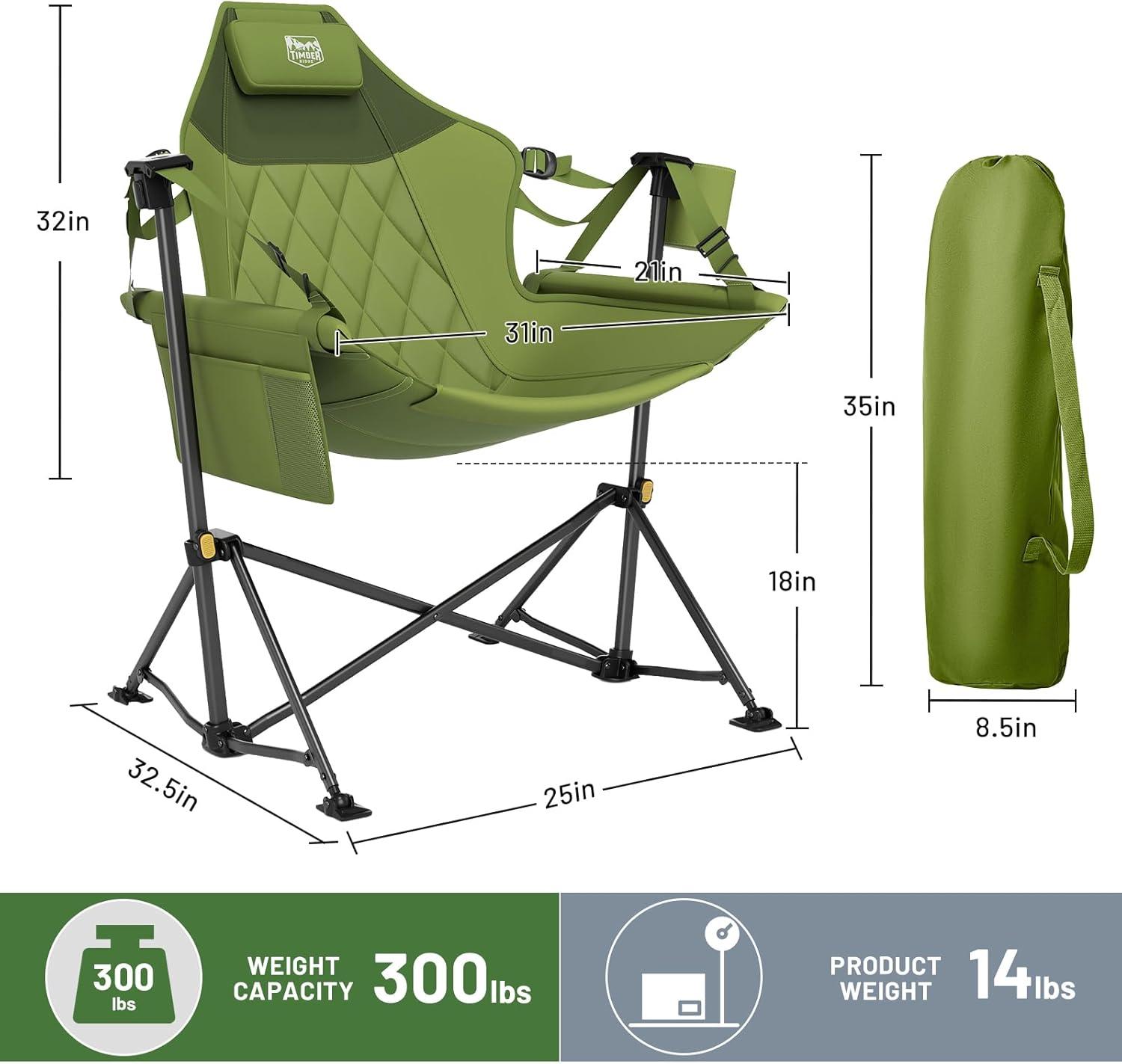 image:imageTIMBER RIDGE Hammock Camping Chair with Adjustable Backrest Heavy Duty Folding Hammock Chair Supports 300lbs Portable Hammock Chair for Camping Travelling and Patio Blue 2 PackGreen