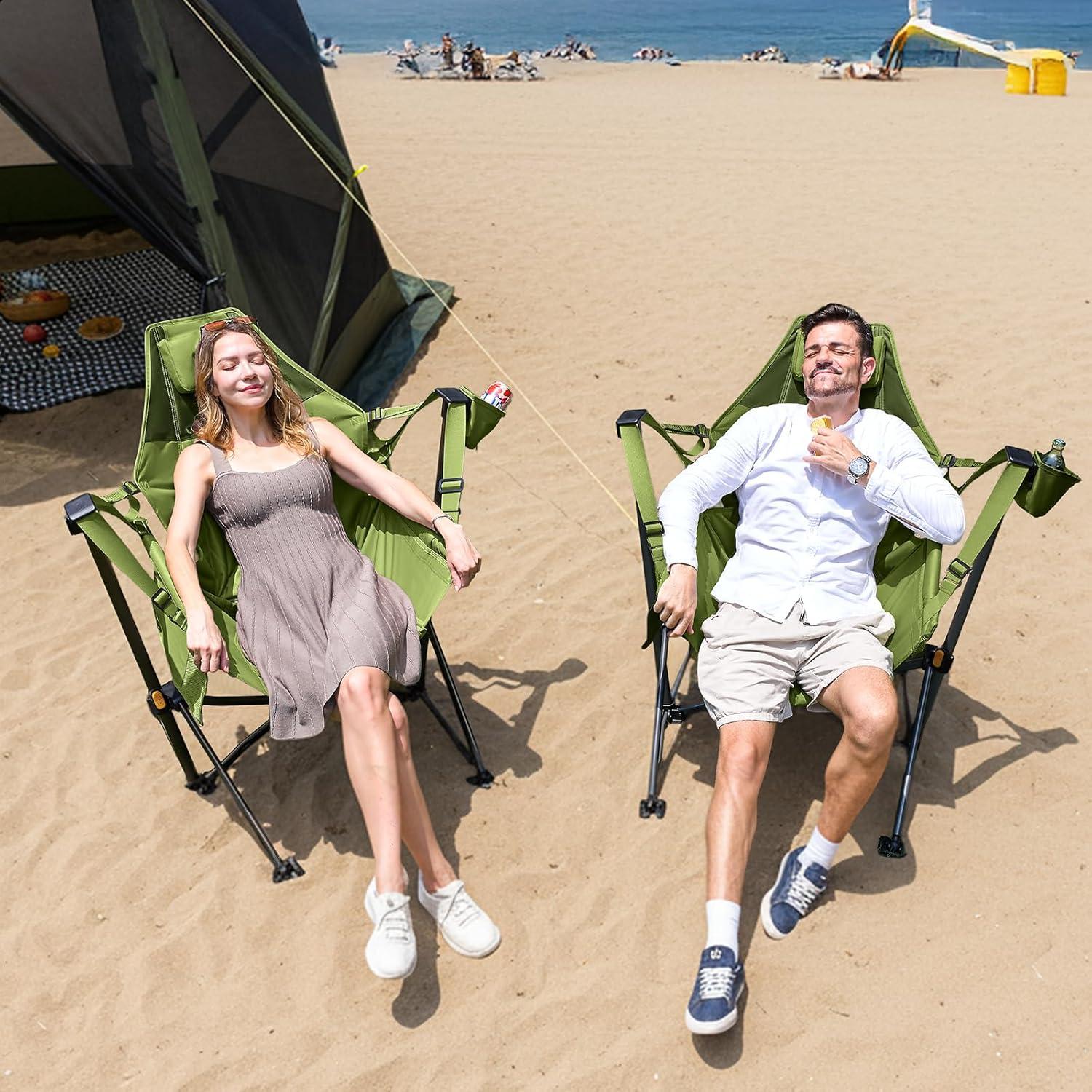 image:imageTIMBER RIDGE Hammock Camping Chair with Adjustable Backrest Heavy Duty Folding Hammock Chair Supports 300lbs Portable Hammock Chair for Camping Travelling and Patio Blue 2 PackGreen