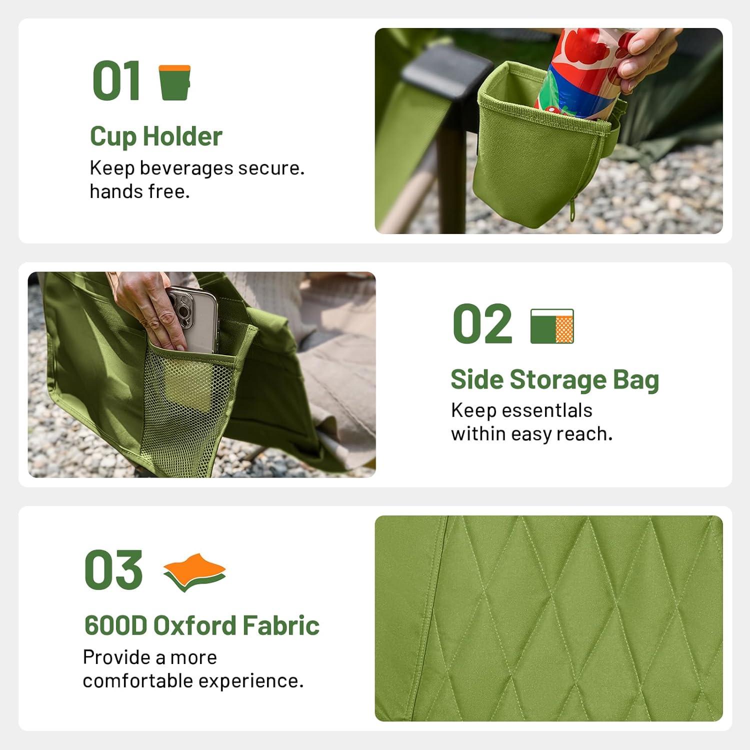 image:imageTIMBER RIDGE Hammock Camping Chair with Adjustable Backrest Heavy Duty Folding Hammock Chair Supports 300lbs Portable Hammock Chair for Camping Travelling and Patio Blue 2 PackGreen