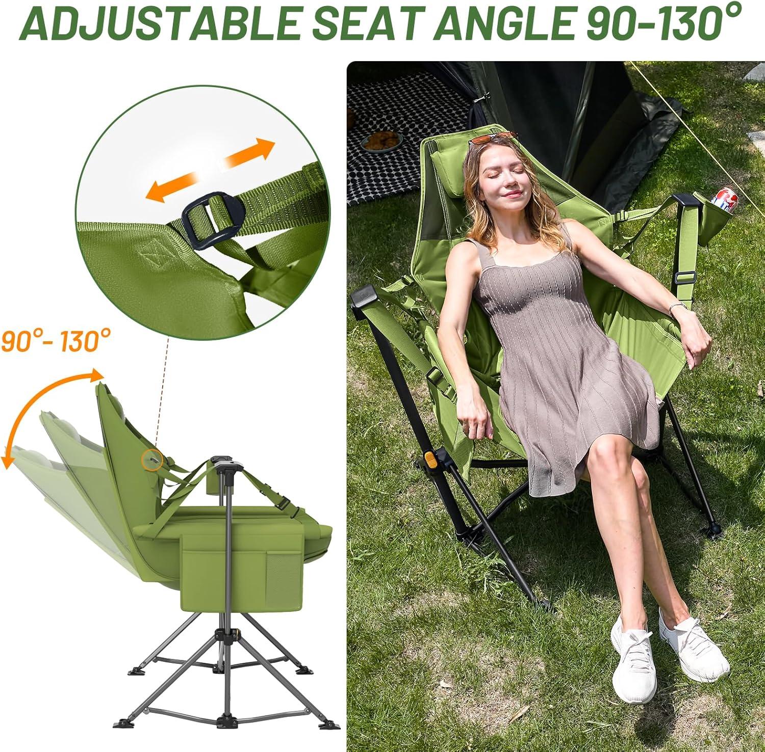 image:imageTIMBER RIDGE Hammock Camping Chair with Adjustable Backrest Heavy Duty Folding Hammock Chair Supports 300lbs Portable Hammock Chair for Camping Travelling and Patio Blue 2 PackGreen