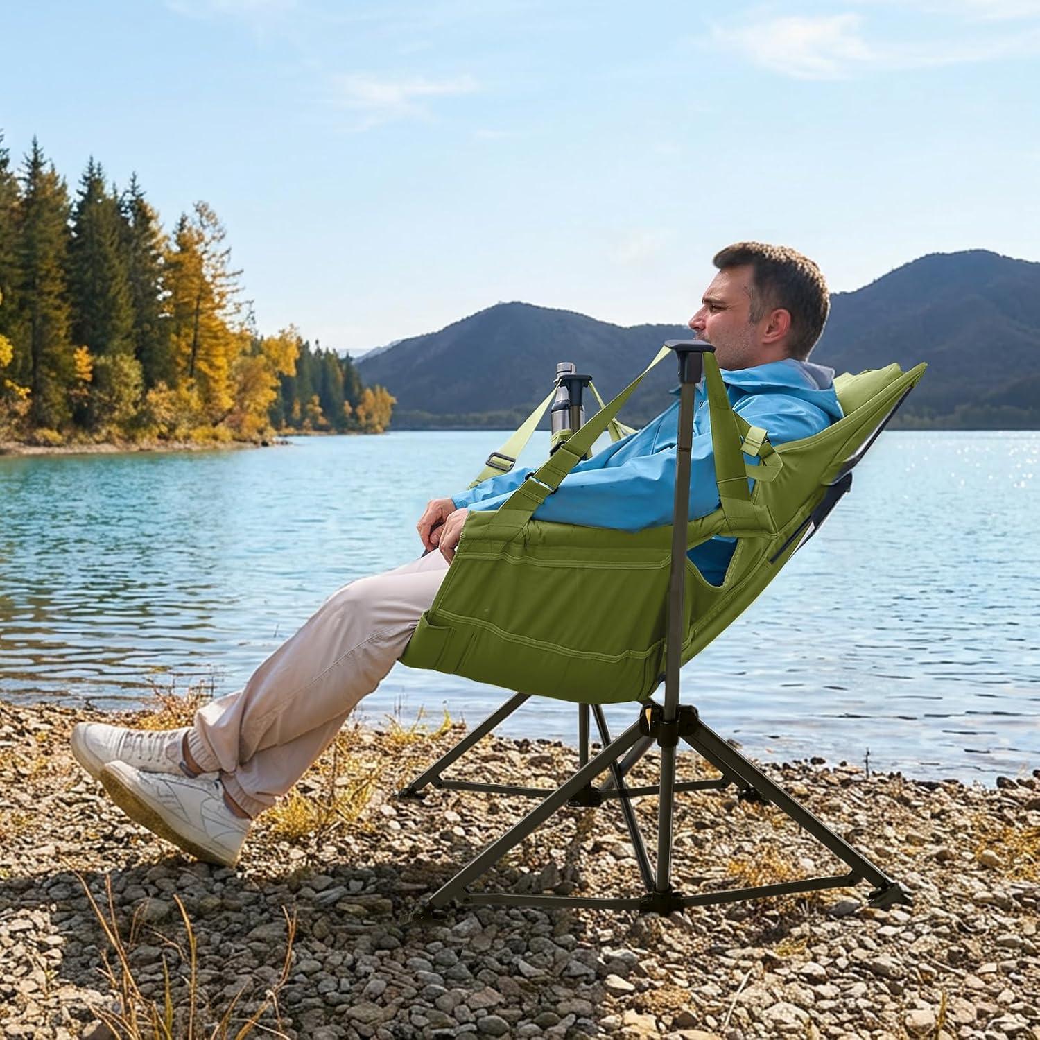 image:imageTIMBER RIDGE Hammock Camping Chair with Adjustable Backrest Heavy Duty Folding Hammock Chair Supports 300lbs Portable Hammock Chair for Camping Travelling and Patio Blue 2 PackGreen