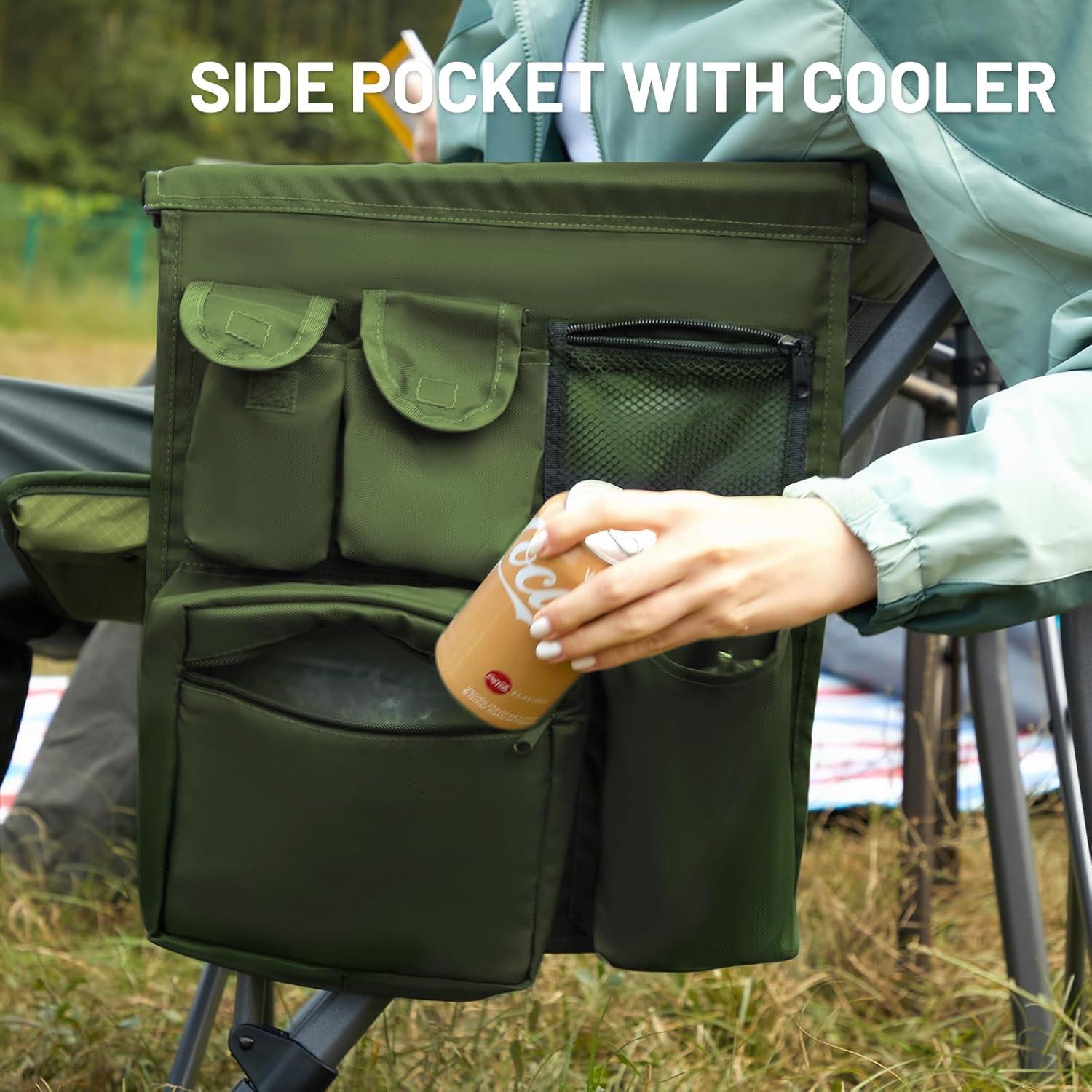 image:imageTIMBER RIDGE Oversized Folding Camping Chair High Back Heavy Duty for Adults Support up to 500lbs with Cup Holder Side Pocket Cooler BagGreen