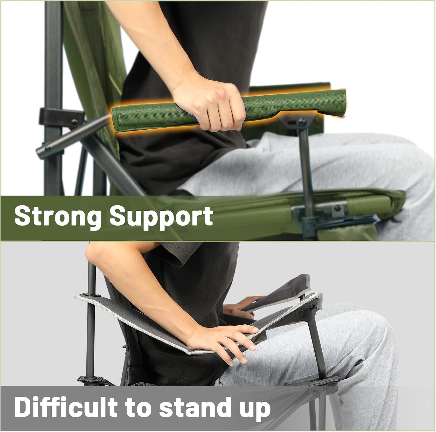 image:imageTIMBER RIDGE Oversized Folding Camping Chair High Back Heavy Duty for Adults Support up to 500lbs with Cup Holder Side Pocket Cooler BagGreen