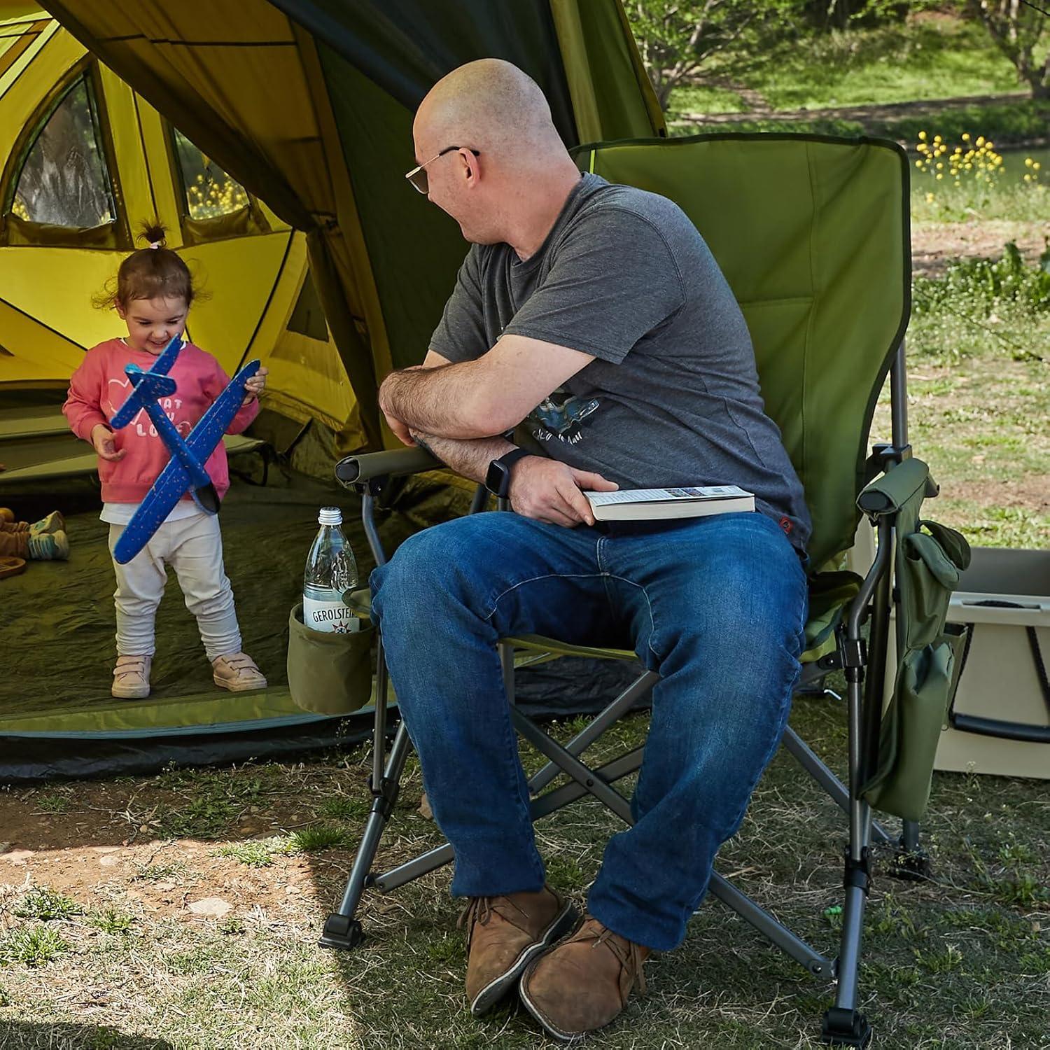image:imageTIMBER RIDGE Oversized Folding Camping Chair High Back Heavy Duty for Adults Support up to 500lbs with Cup Holder Side Pocket Cooler BagGreen