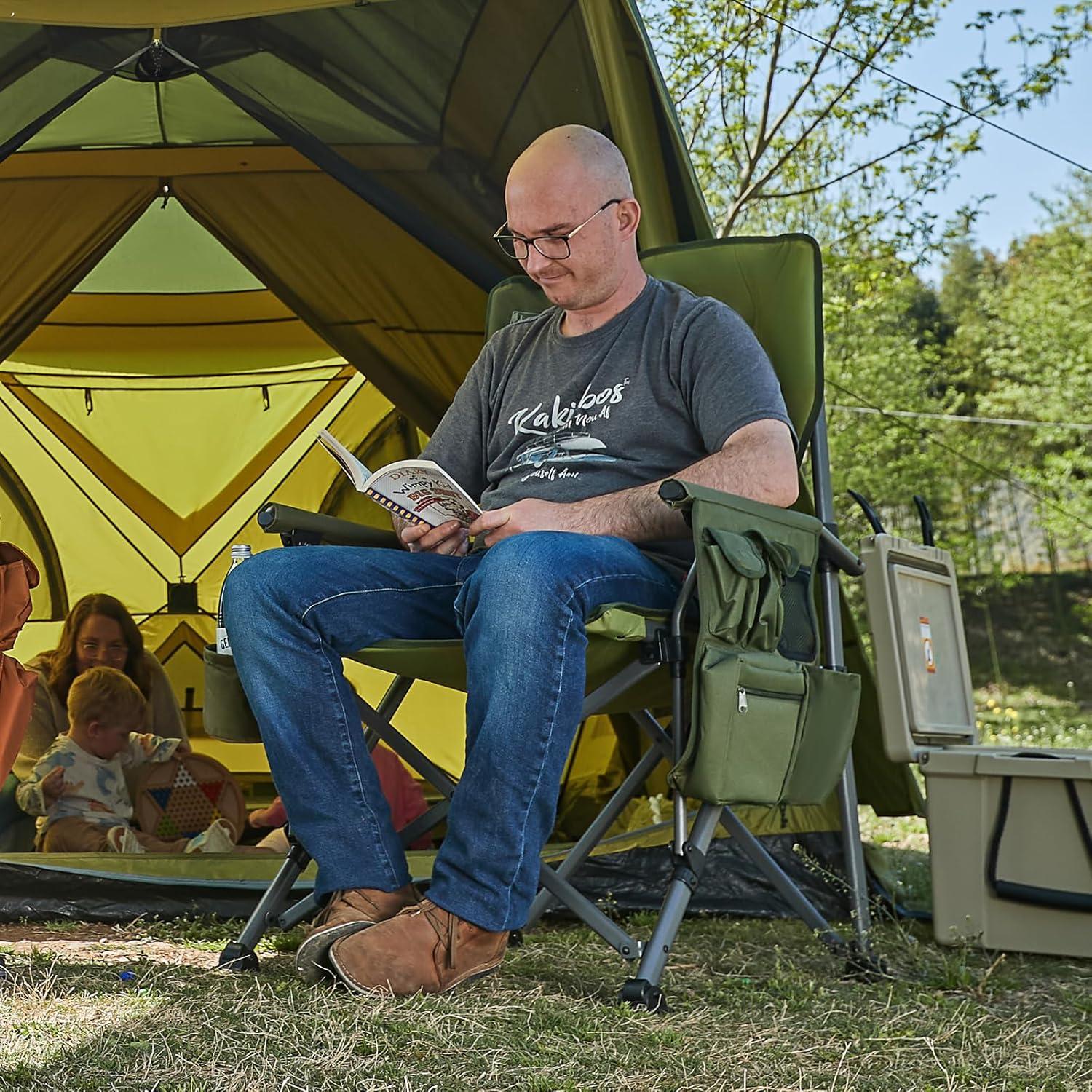image:imageTIMBER RIDGE Oversized Folding Camping Chair High Back Heavy Duty for Adults Support up to 500lbs with Cup Holder Side Pocket Cooler BagGreen