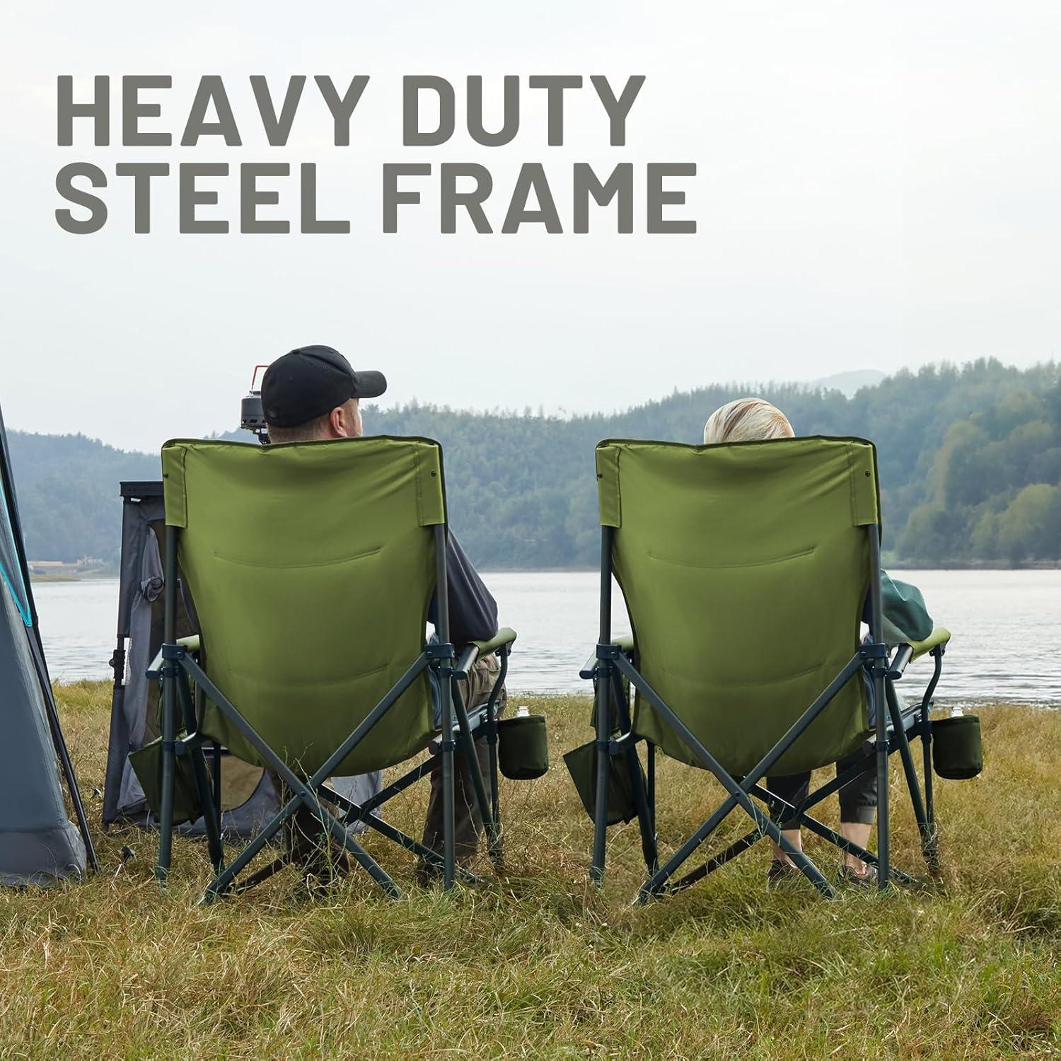 image:imageTIMBER RIDGE Oversized Folding Camping Chair High Back Heavy Duty for Adults Support up to 500lbs with Cup Holder Side Pocket Cooler BagGreen