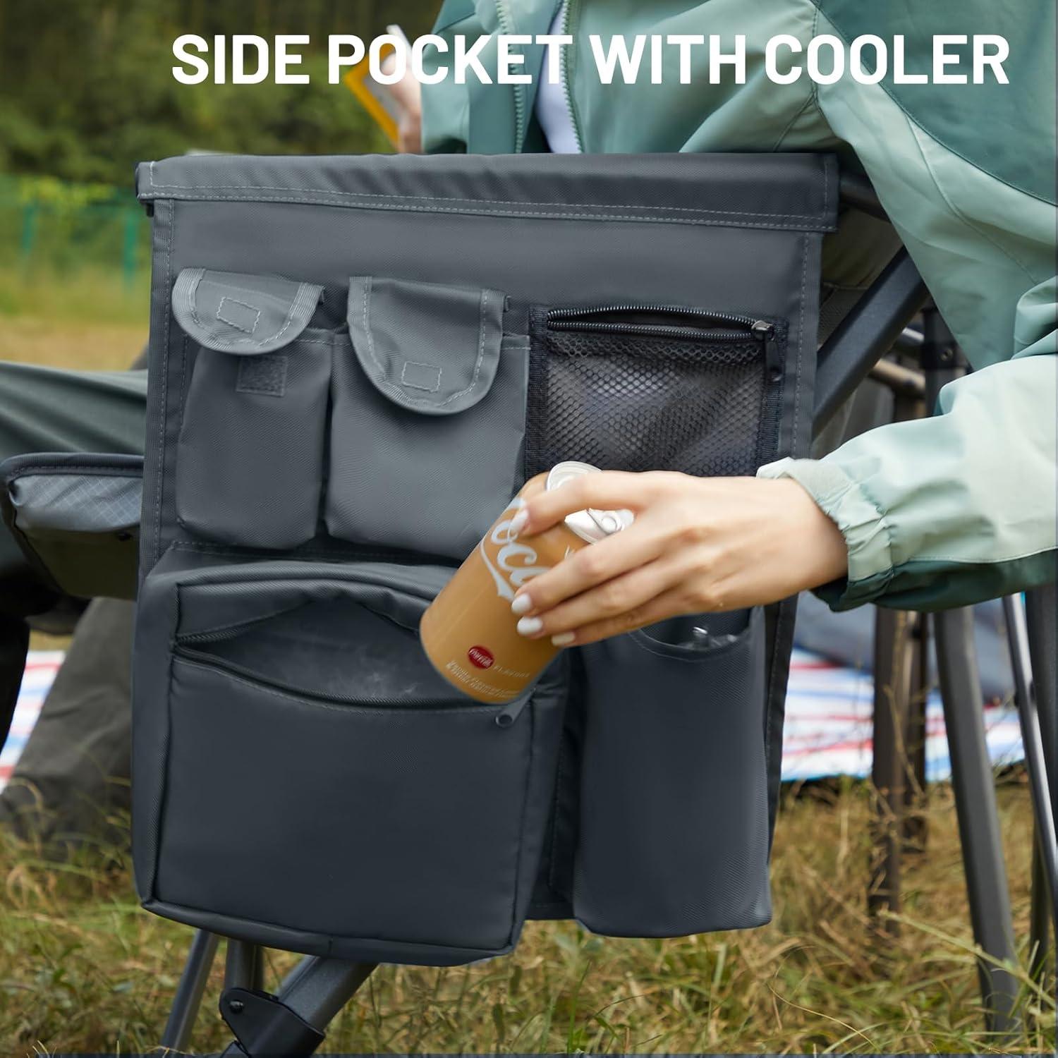 image:imageTIMBER RIDGE Oversized Folding Camping Chair High Back Heavy Duty for Adults Support up to 500lbs with Cup Holder Side Pocket Cooler BagGrey2 Set