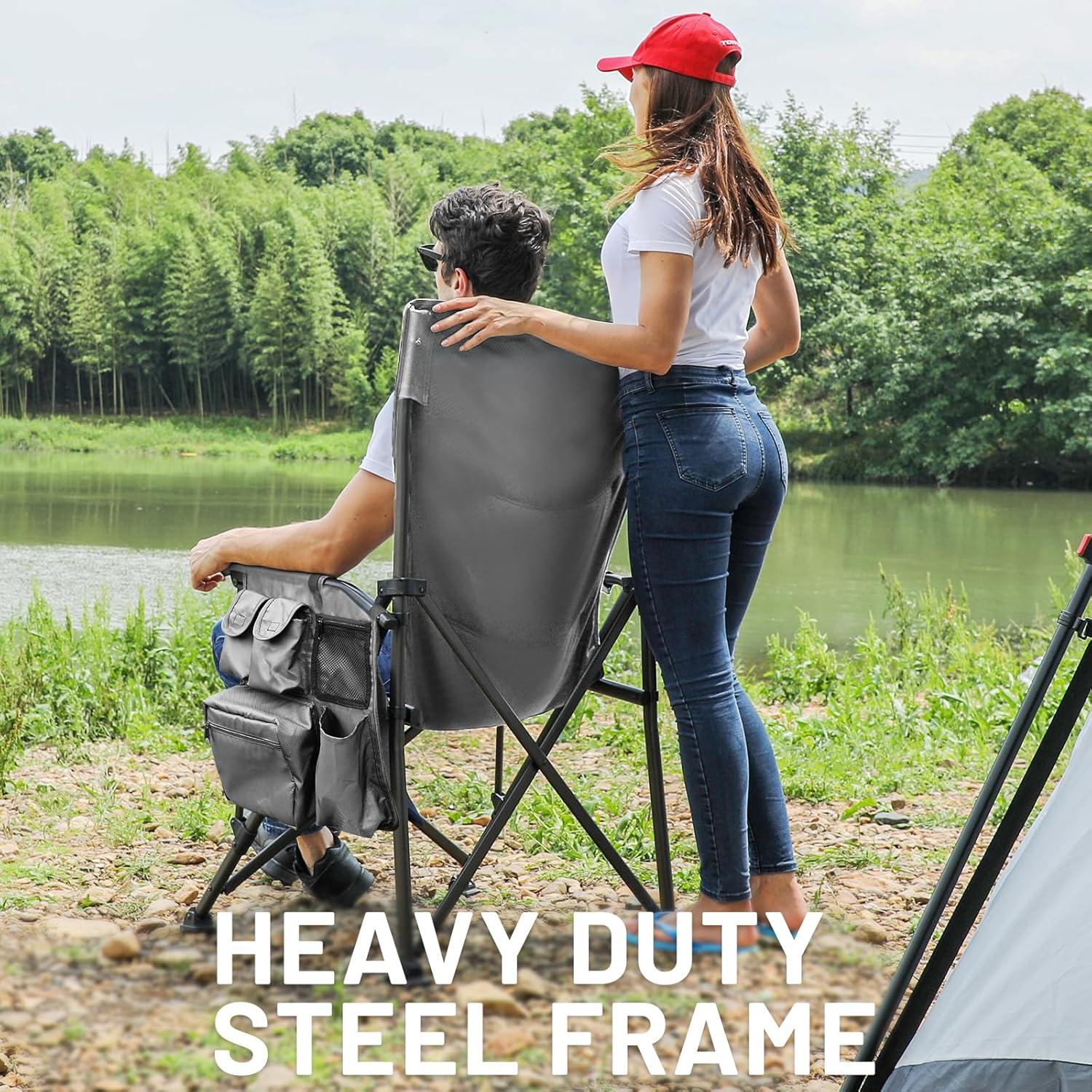 image:imageTIMBER RIDGE Oversized Folding Camping Chair High Back Heavy Duty for Adults Support up to 500lbs with Cup Holder Side Pocket Cooler BagGrey2 Set
