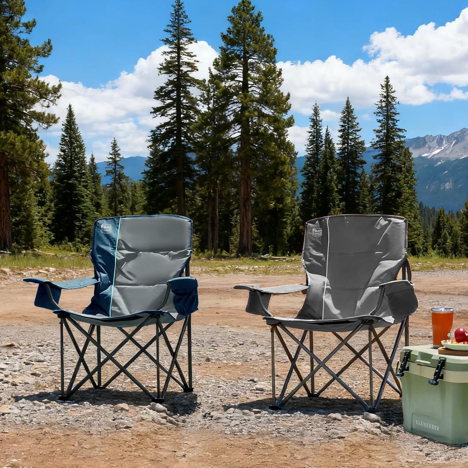 image:imageTIMBER RIDGE Oversized Folding Camping Chair for Adults Support 550 LBS Heavy Duty with Cup Holder Side Pocket for Camping Lawn Picnic GreyGrey2 Pack