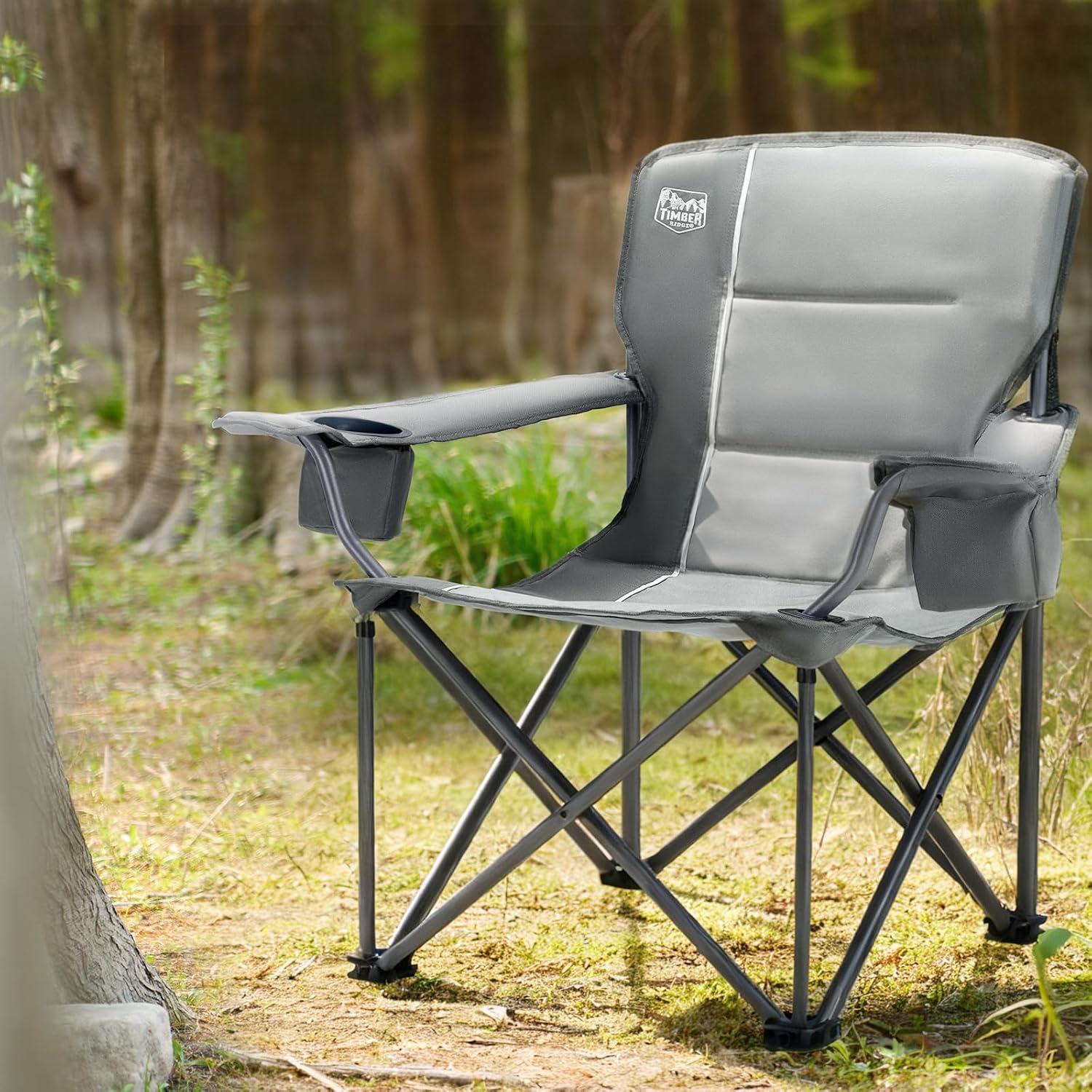 image:imageTIMBER RIDGE Oversized Folding Camping Chair for Adults Support 550 LBS Heavy Duty with Cup Holder Side Pocket for Camping Lawn Picnic GreyGrey2 Pack