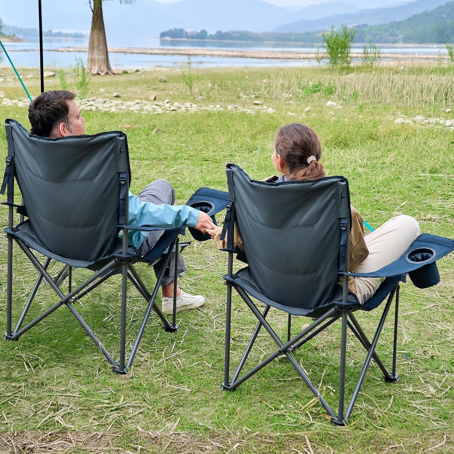 image:imageTIMBER RIDGE Oversized Folding Camping Chair for Adults Support 550 LBS Heavy Duty with Cup Holder Side Pocket for Camping Lawn Picnic GreyNavy2 Pack
