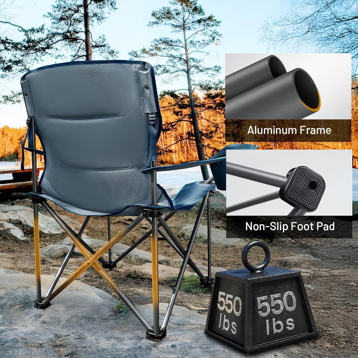 image:imageTIMBER RIDGE Oversized Folding Camping Chair for Adults Support 550 LBS Heavy Duty with Cup Holder Side Pocket for Camping Lawn Picnic GreyNavy2 Pack