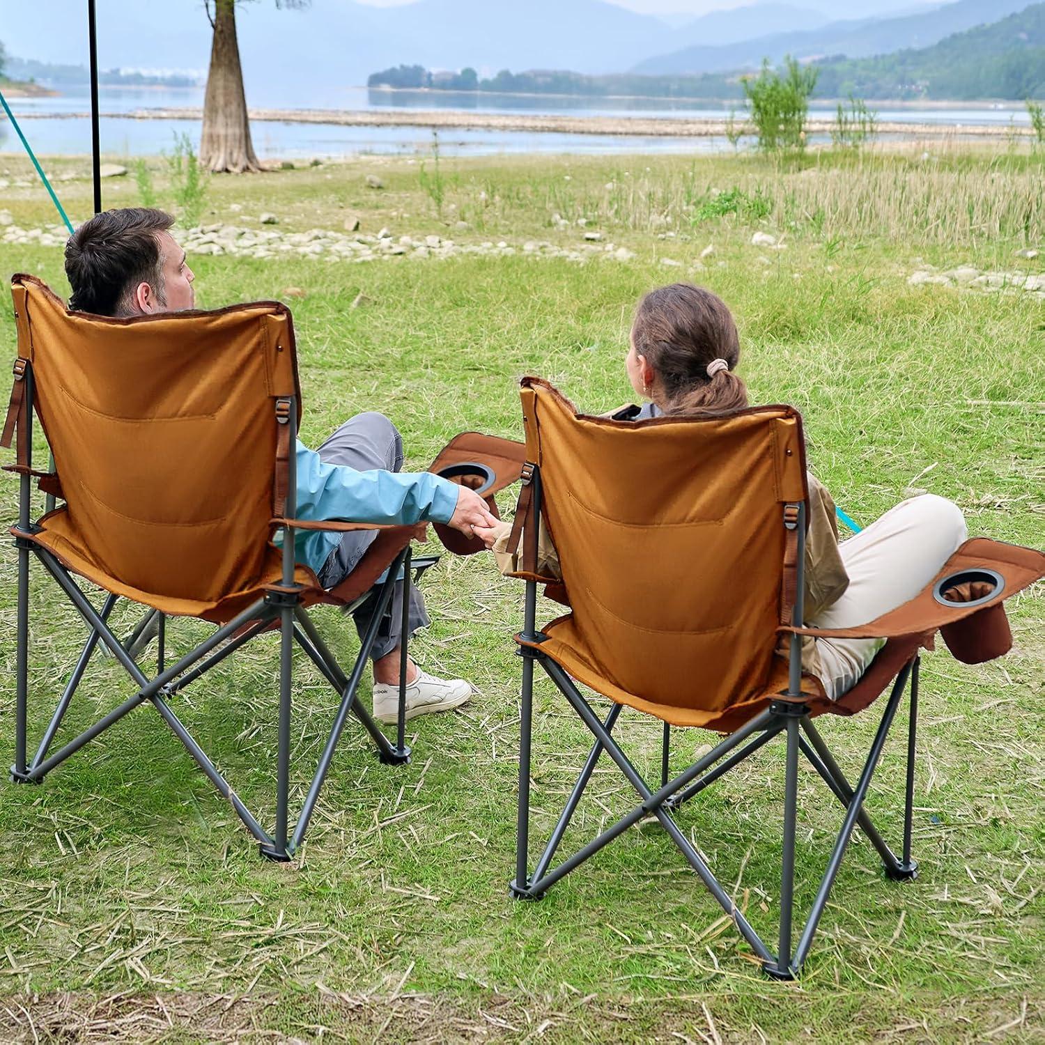 image:imageTIMBER RIDGE Oversized Folding Camping Chair for Adults Support 550 LBS Heavy Duty with Cup Holder Side Pocket for Camping Lawn Picnic GreyOrange2 Pack