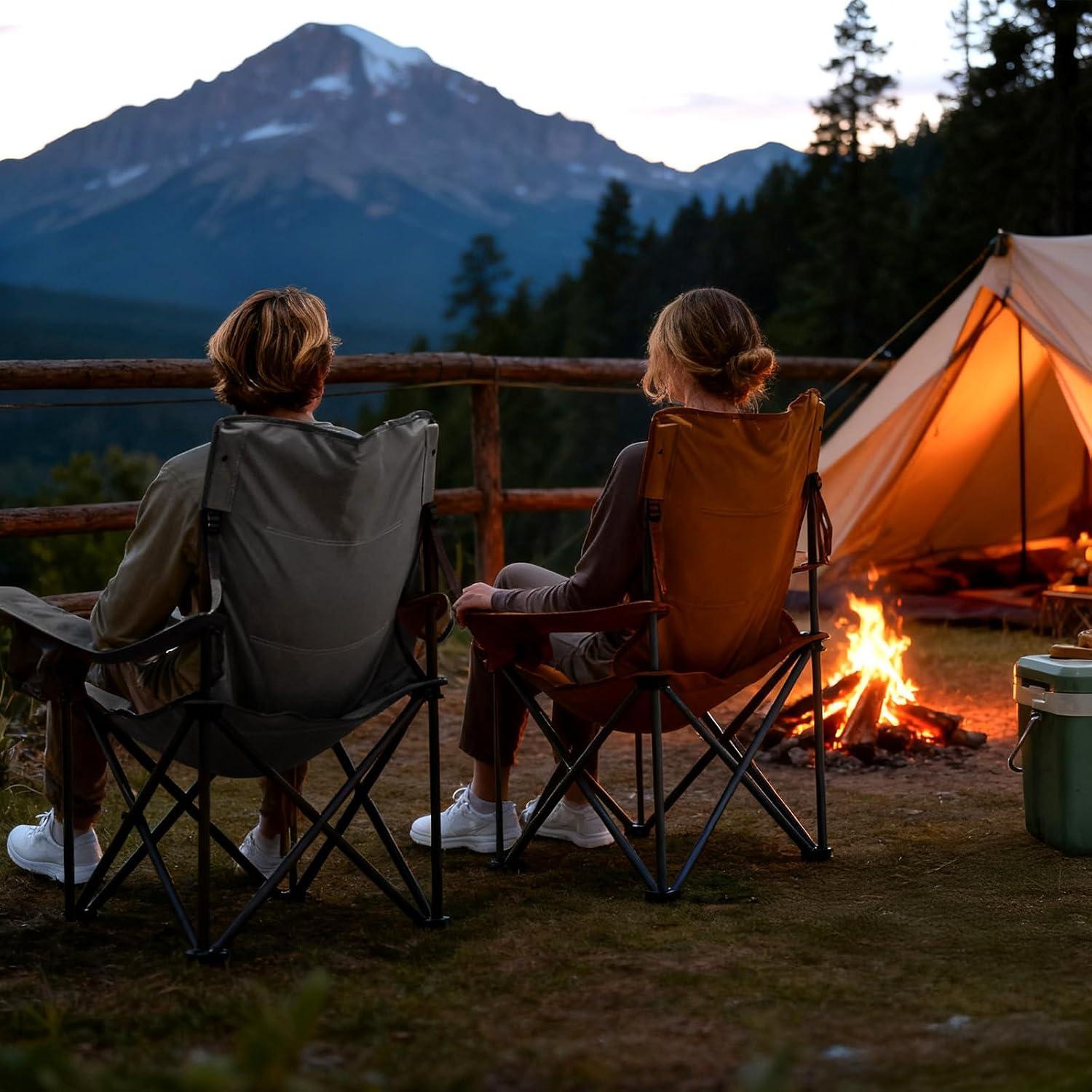 image:imageTIMBER RIDGE Oversized Folding Camping Chair for Adults Support 550 LBS Heavy Duty with Cup Holder Side Pocket for Camping Lawn Picnic GreyOrange2 Pack