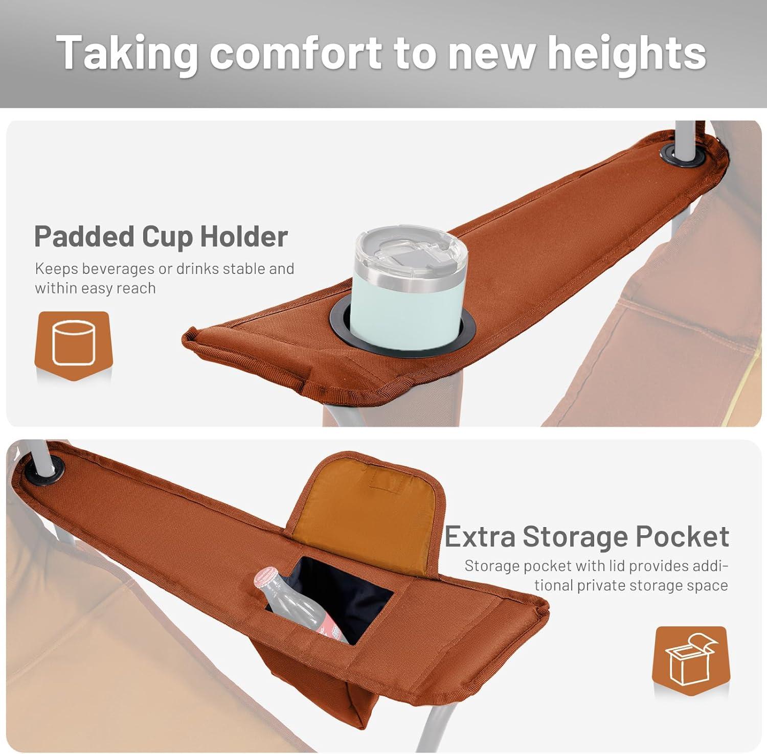 image:imageTIMBER RIDGE Oversized Folding Camping Chair for Adults Support 550 LBS Heavy Duty with Cup Holder Side Pocket for Camping Lawn Picnic GreyOrange2 Pack