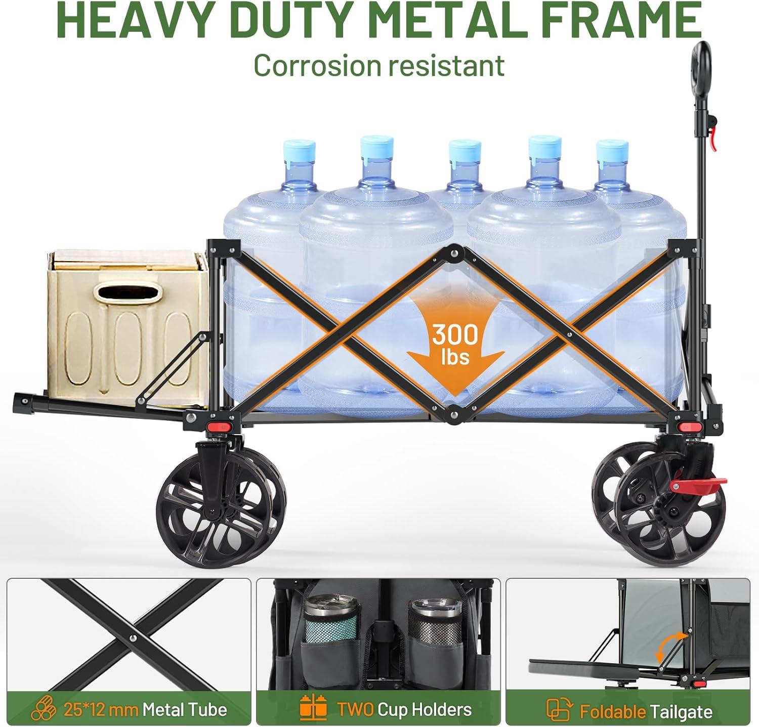 image:imageTimber Ridge 47 L Collapsible Wagon with Tailgate amp Brake 300 lbs Heavy Duty Beach Wagon with AllTerrain Big Wheels 250L Foldable Utility Cart for Sand Camping Sports Shopping BlueGray