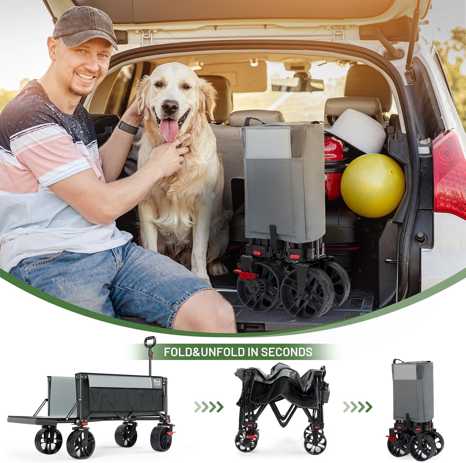 image:imageTimber Ridge 47 L Collapsible Wagon with Tailgate amp Brake 300 lbs Heavy Duty Beach Wagon with AllTerrain Big Wheels 250L Foldable Utility Cart for Sand Camping Sports Shopping BlueGray