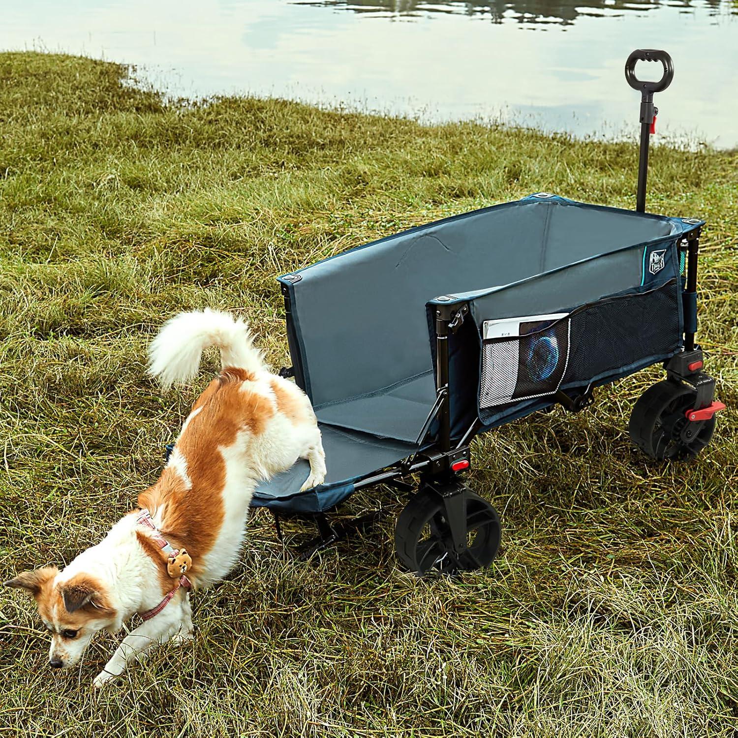 image:imageTimber Ridge 47 L Collapsible Wagon with Tailgate amp Brake 300 lbs Heavy Duty Beach Wagon with AllTerrain Big Wheels 250L Foldable Utility Cart for Sand Camping Sports Shopping BlueBlue