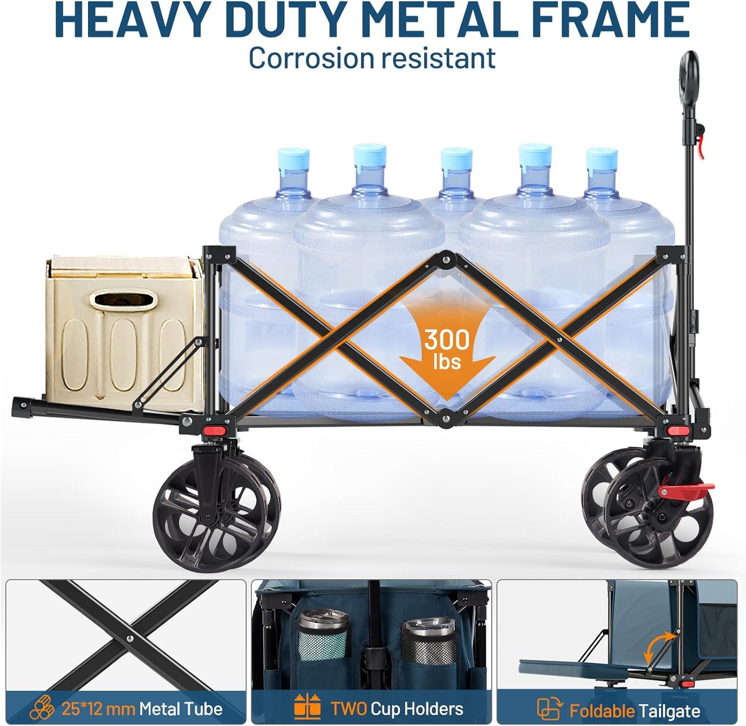 image:imageTimber Ridge 47 L Collapsible Wagon with Tailgate amp Brake 300 lbs Heavy Duty Beach Wagon with AllTerrain Big Wheels 250L Foldable Utility Cart for Sand Camping Sports Shopping BlueBlue