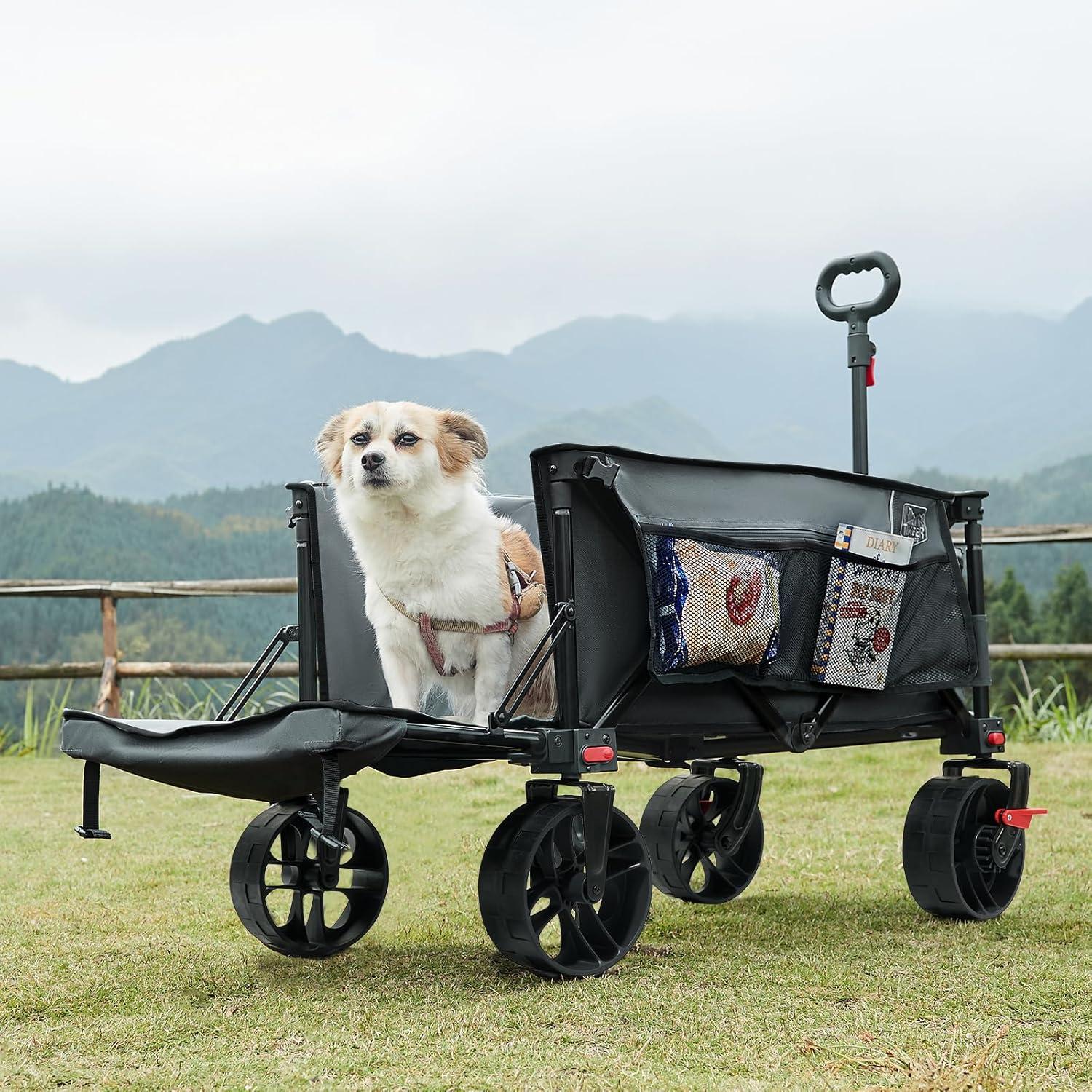 image:imageTimber Ridge 47 L Collapsible Wagon with Tailgate amp Brake 300 lbs Heavy Duty Beach Wagon with AllTerrain Big Wheels 250L Foldable Utility Cart for Sand Camping Sports Shopping BlueGray