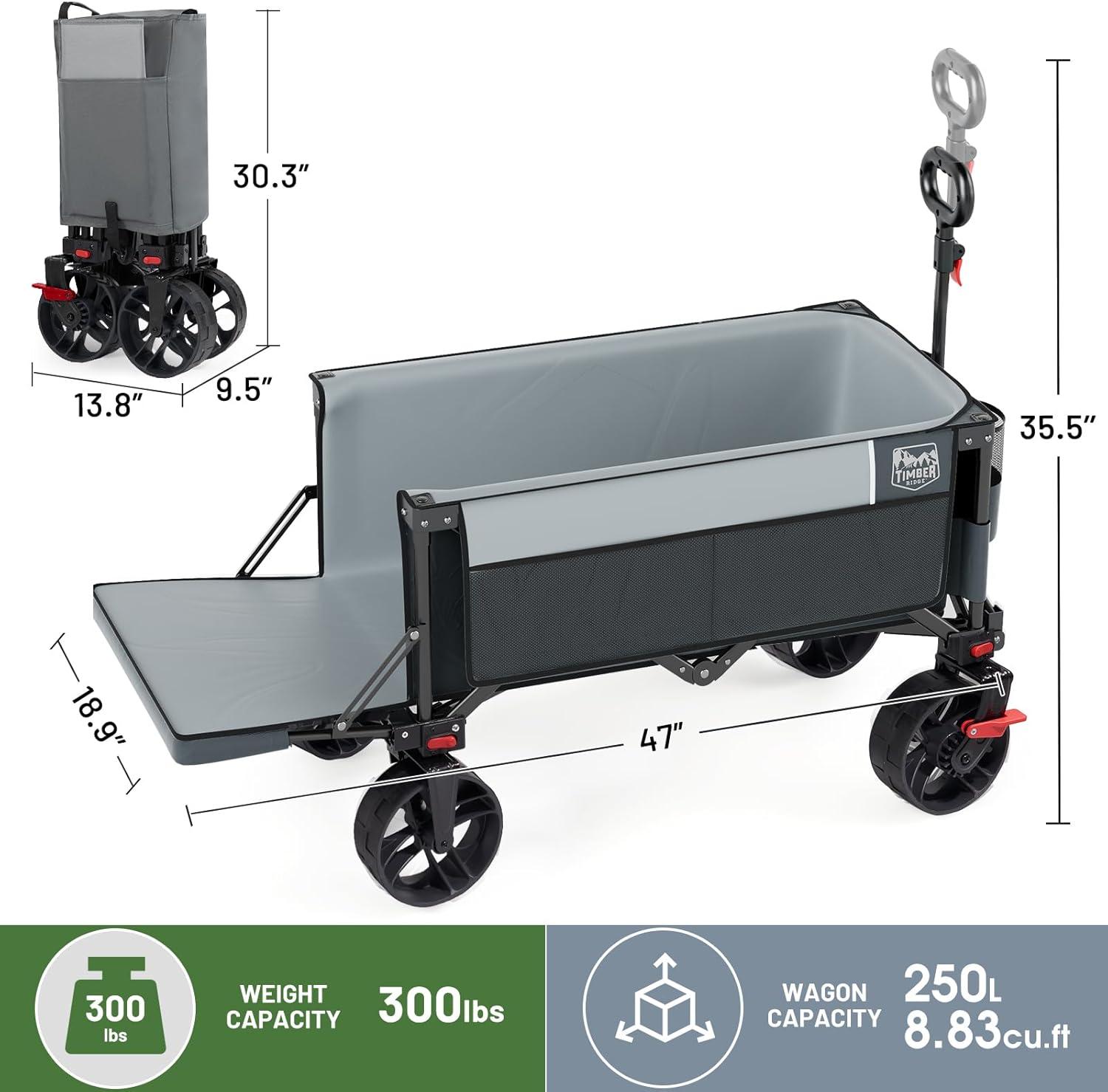image:imageTimber Ridge 47 L Collapsible Wagon with Tailgate amp Brake 300 lbs Heavy Duty Beach Wagon with AllTerrain Big Wheels 250L Foldable Utility Cart for Sand Camping Sports Shopping BlueGray