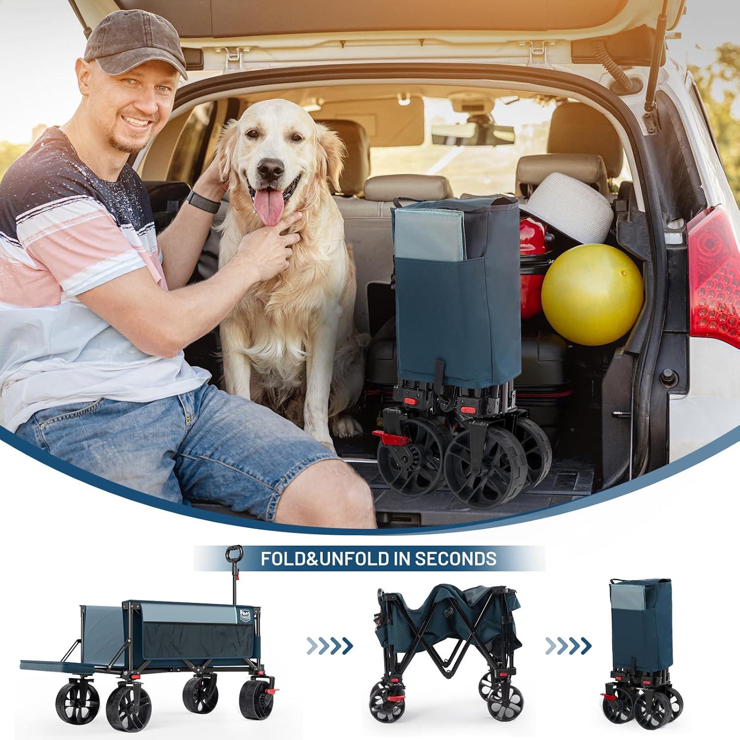 image:imageTimber Ridge 47 L Collapsible Wagon with Tailgate amp Brake 300 lbs Heavy Duty Beach Wagon with AllTerrain Big Wheels 250L Foldable Utility Cart for Sand Camping Sports Shopping BlueBlue
