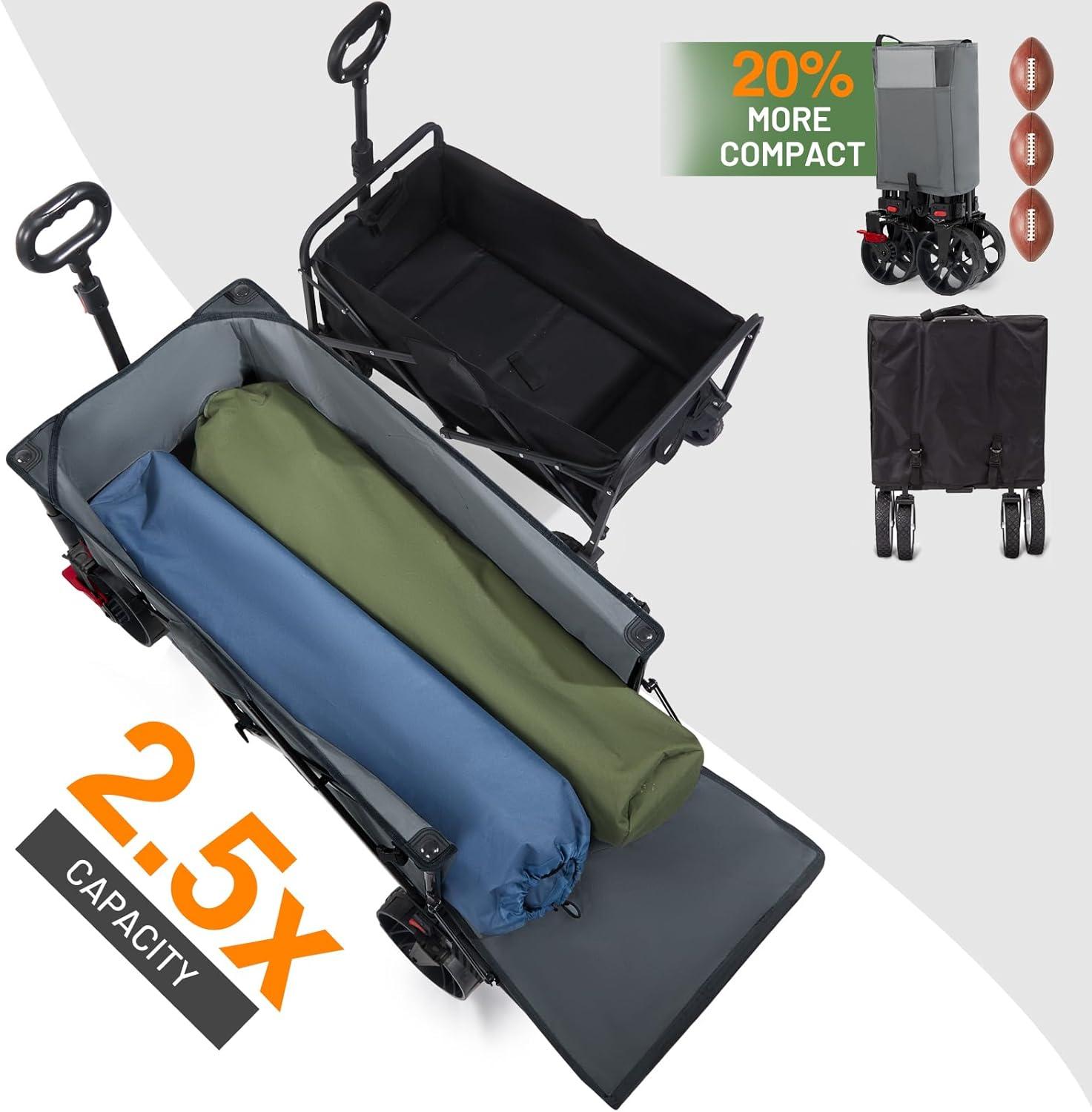 image:imageTimber Ridge 47 L Collapsible Wagon with Tailgate amp Brake 300 lbs Heavy Duty Beach Wagon with AllTerrain Big Wheels 250L Foldable Utility Cart for Sand Camping Sports Shopping BlueGray