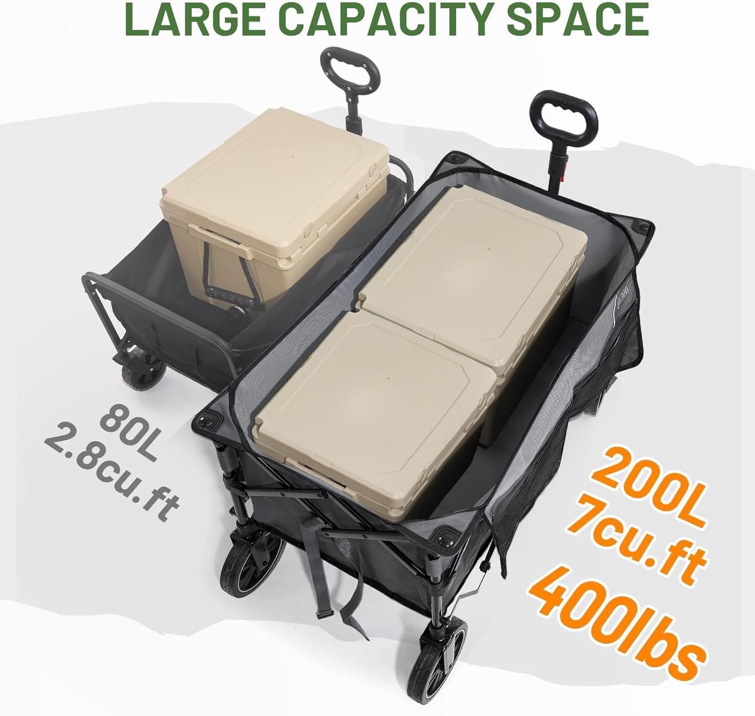 image:imageTimber Ridge 49 Extra Long Collapsible Folding Wagon with Tailgate and Brakes 300lbs Heavy Duty Foldable Wagon with Adjustable Handle 250L Capacity Portable Cart for Outdoor Camping Sports GreenGray