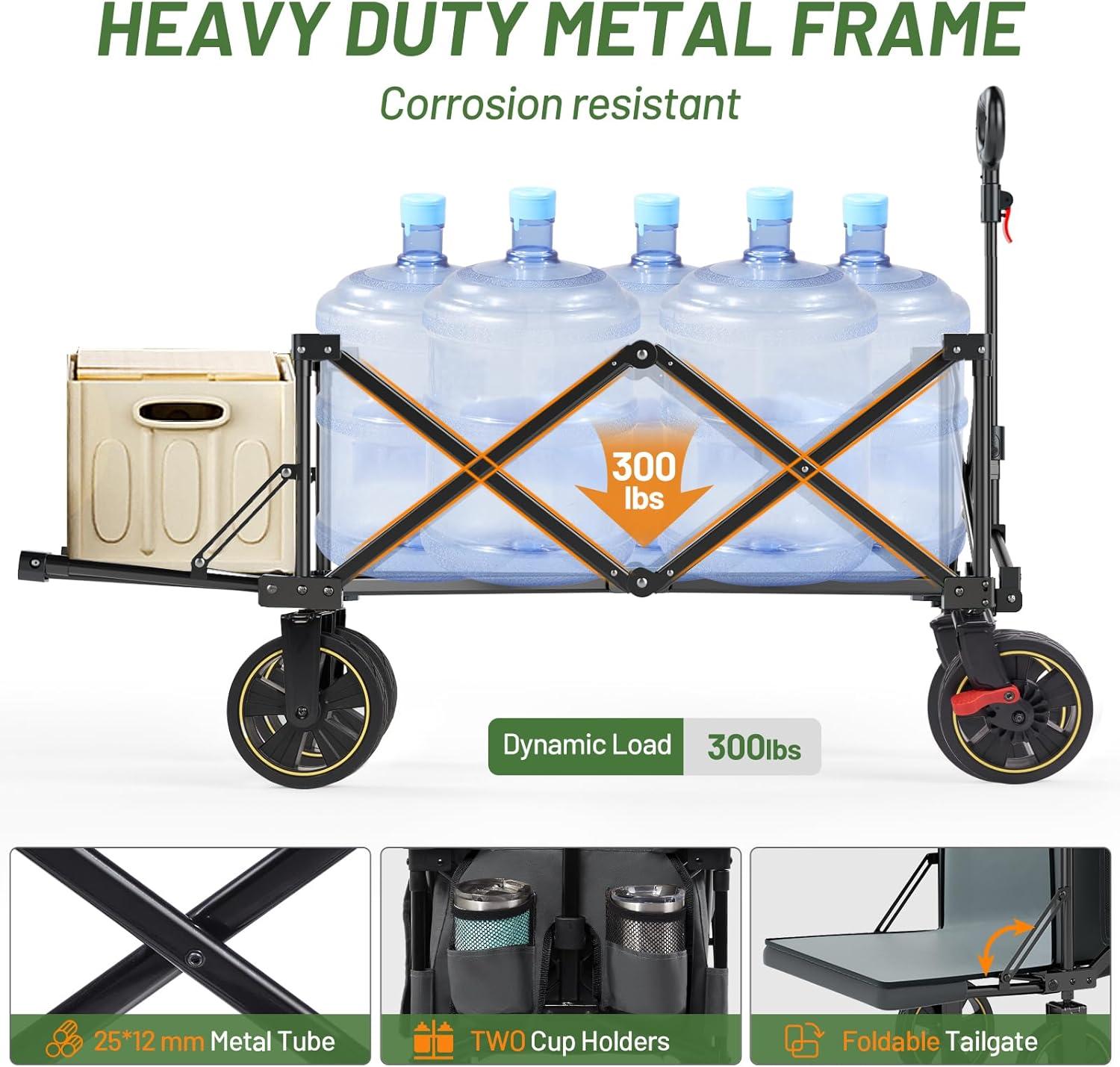 image:imageTimber Ridge 49 Extra Long Collapsible Folding Wagon with Tailgate and Brakes 300lbs Heavy Duty Foldable Wagon with Adjustable Handle 250L Capacity Portable Cart for Outdoor Camping Sports GreenGray