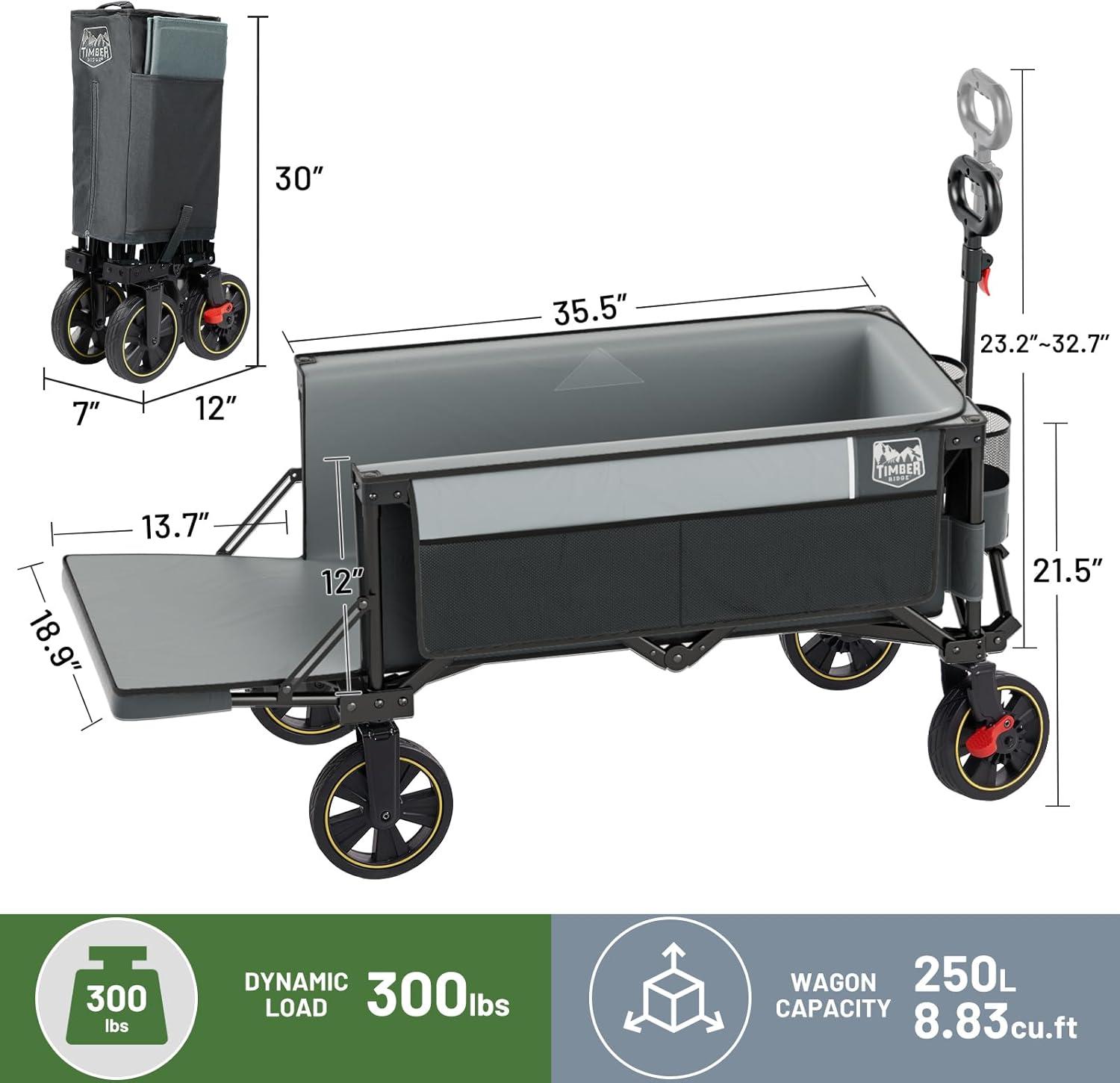 image:imageTimber Ridge 49 Extra Long Collapsible Folding Wagon with Tailgate and Brakes 300lbs Heavy Duty Foldable Wagon with Adjustable Handle 250L Capacity Portable Cart for Outdoor Camping Sports GreenGray
