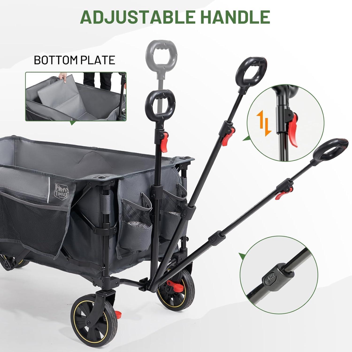 image:imageTimber Ridge 49 Extra Long Collapsible Folding Wagon with Tailgate and Brakes 300lbs Heavy Duty Foldable Wagon with Adjustable Handle 250L Capacity Portable Cart for Outdoor Camping Sports GreenGray