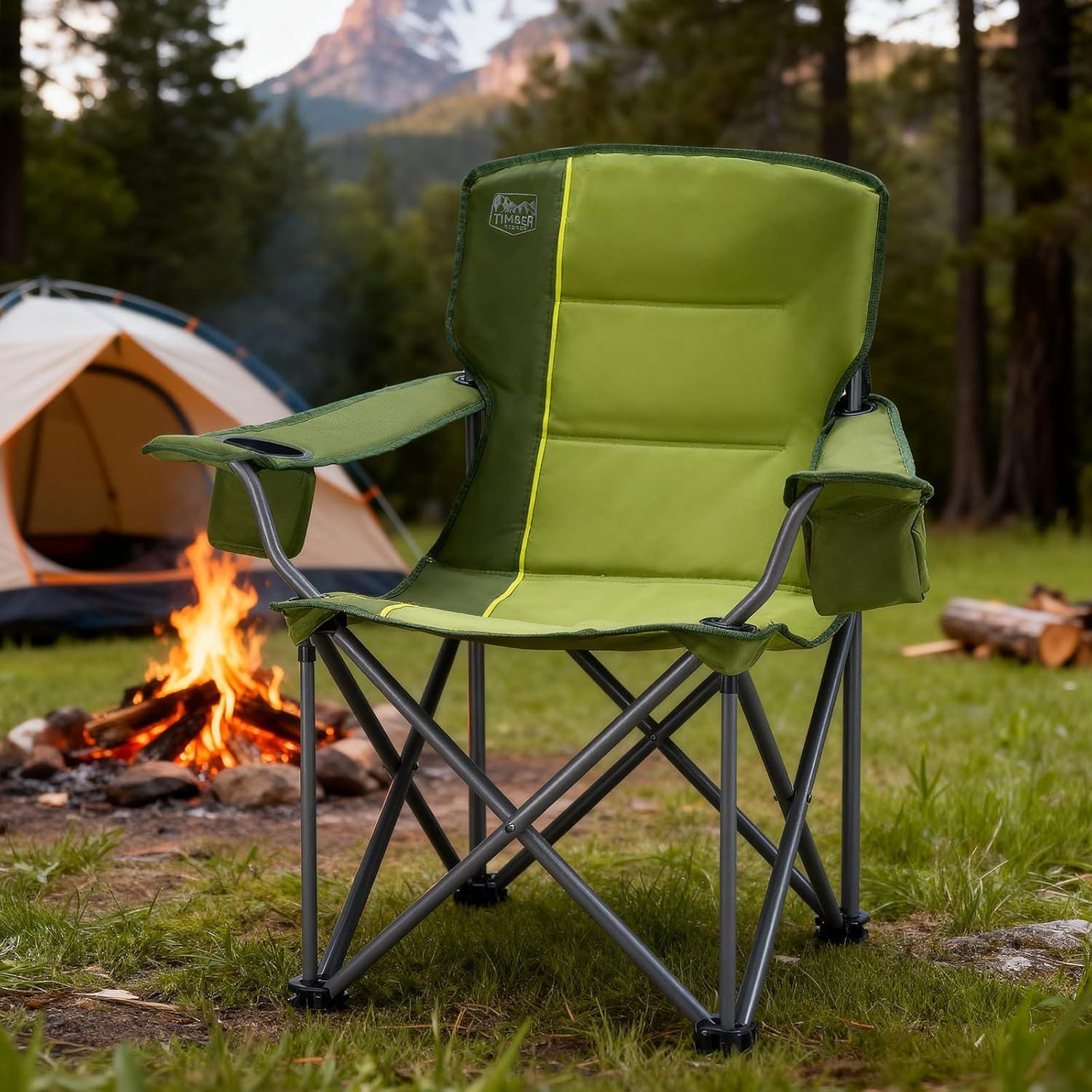 image:imageTimber Ridge 550 LBS Oversized Folding Camping Chair for Adults Heavy Duty Outdoor Chair with Cup Holder Side Pocket for Camp Lawn Picnic NavyUpgradeGreen2 Pack